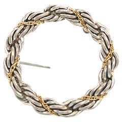 Tiffany & Co Estate Circle Wreath Brooch 18k G + Silver