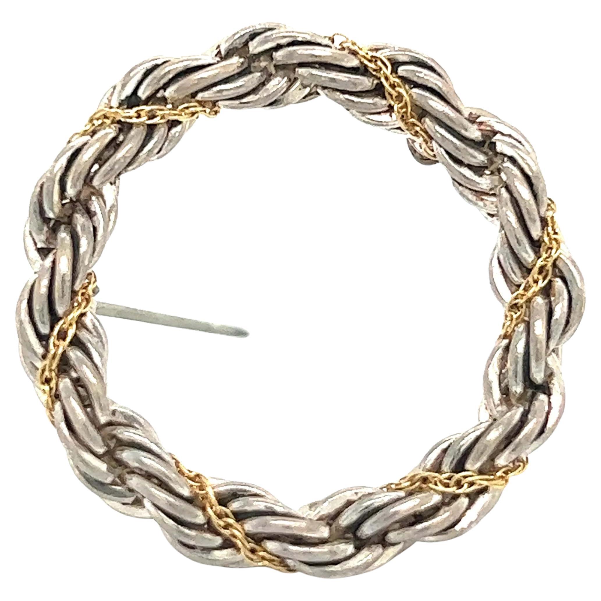 Tiffany & Co Estate Circle Wreath Broche 18k G + Silver