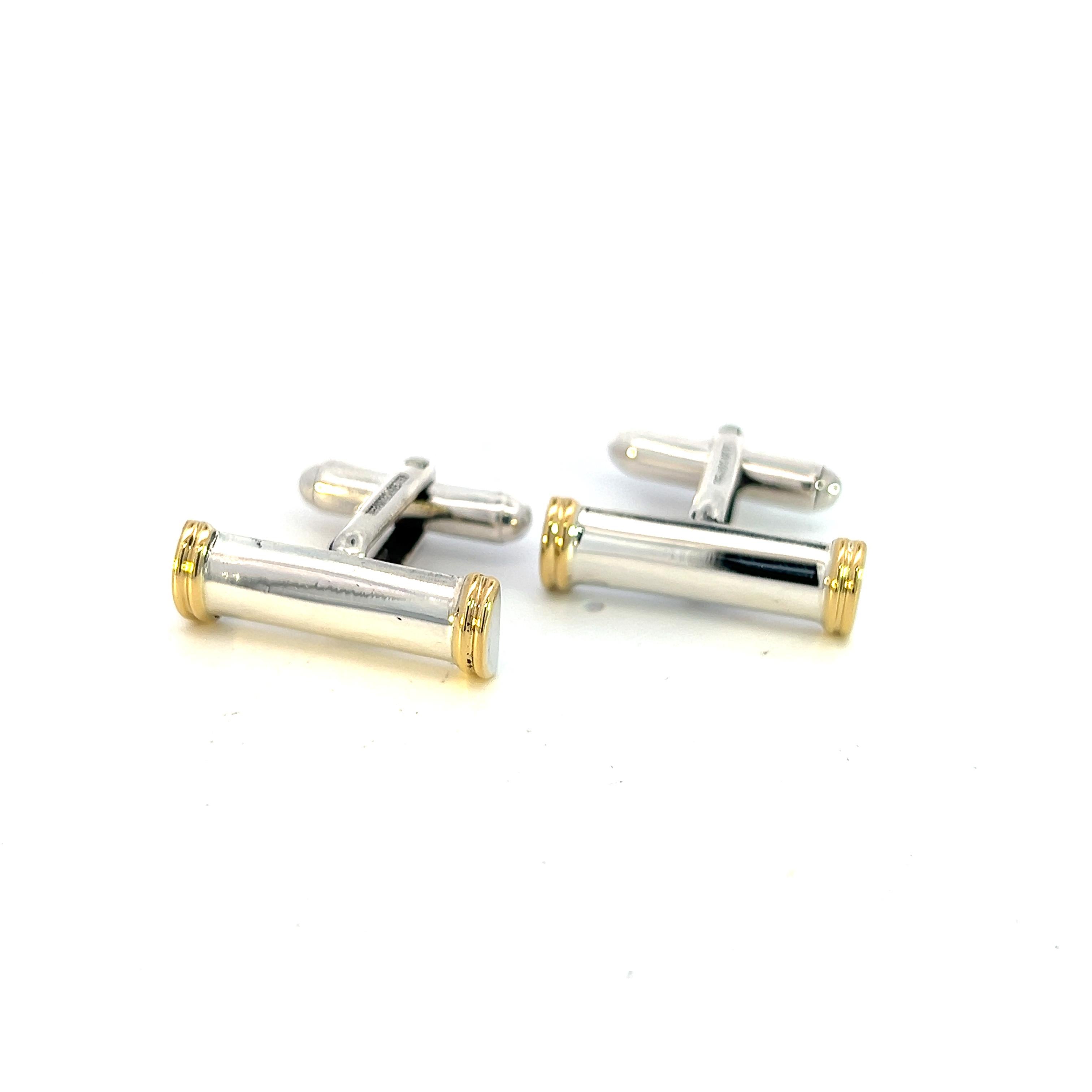 Tiffany & Co Estate Cufflinks 18k Gold Sterling Silver In Good Condition For Sale In Brooklyn, NY