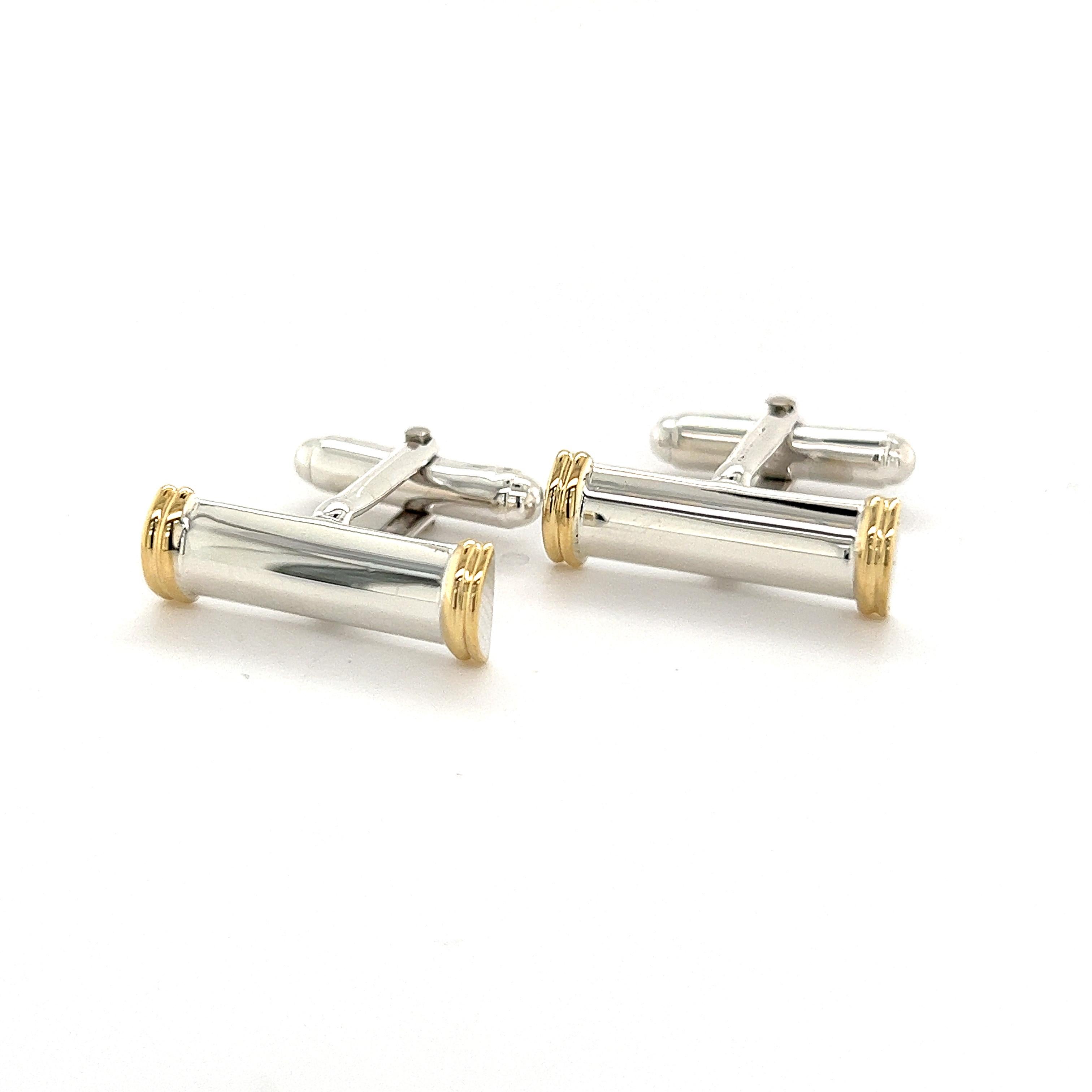 Tiffany & Co Estate Cufflinks 18k Y Gold + Sterling Silver 6