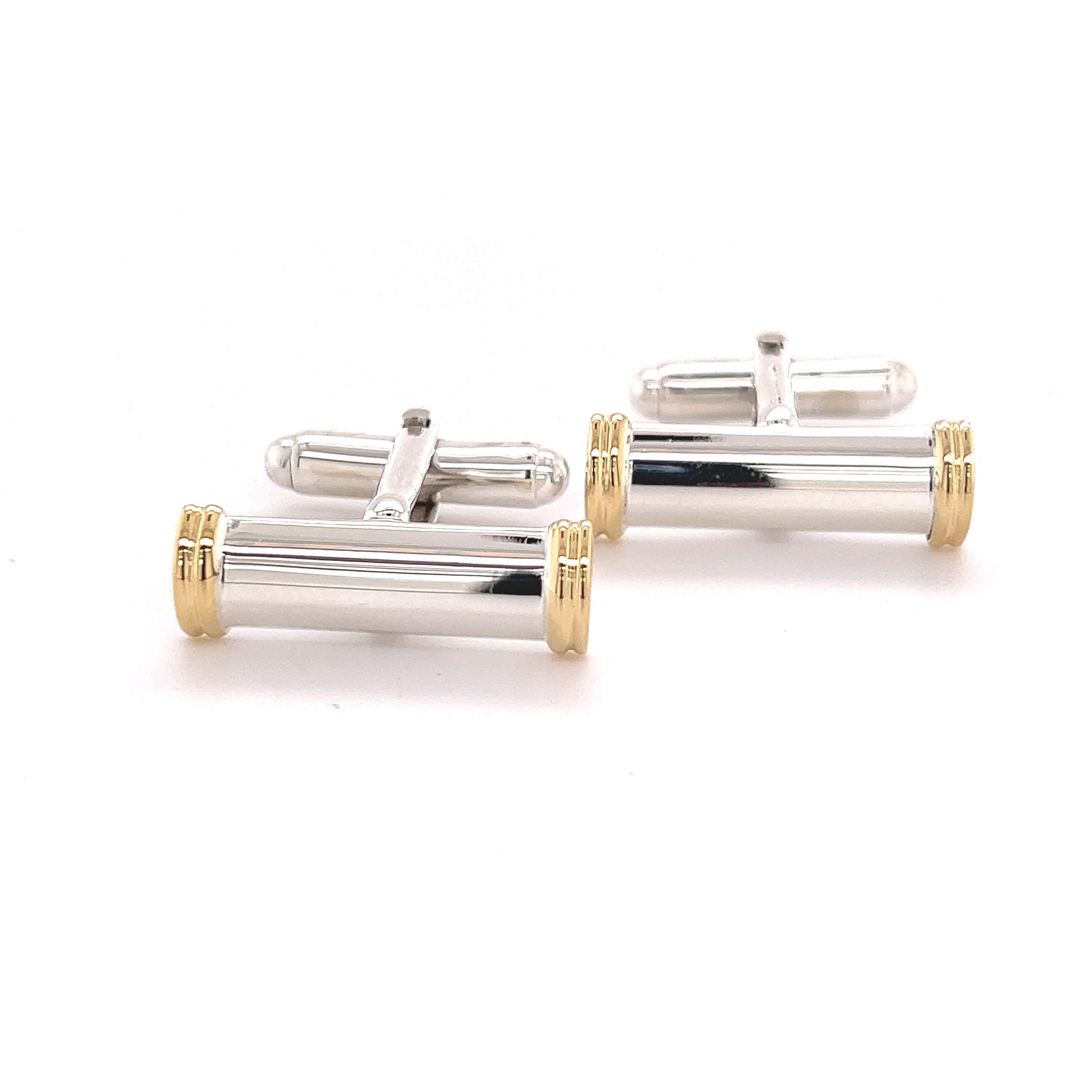 Tiffany & Co Estate Cufflinks 18k Y Gold + Sterling Silver 7