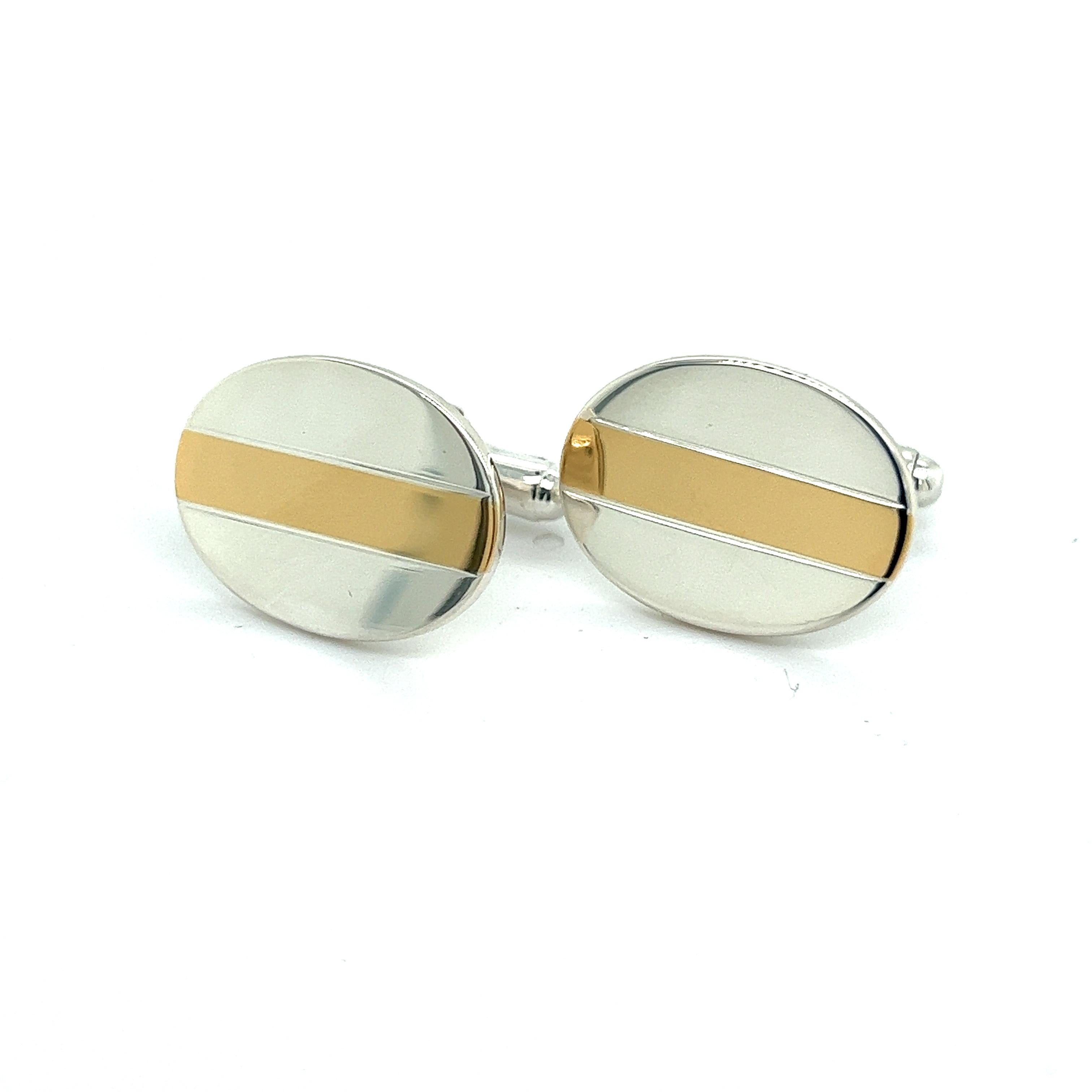 Tiffany & Co Estate Cufflinks 18k Y Gold + Sterling Silver In Good Condition For Sale In Brooklyn, NY
