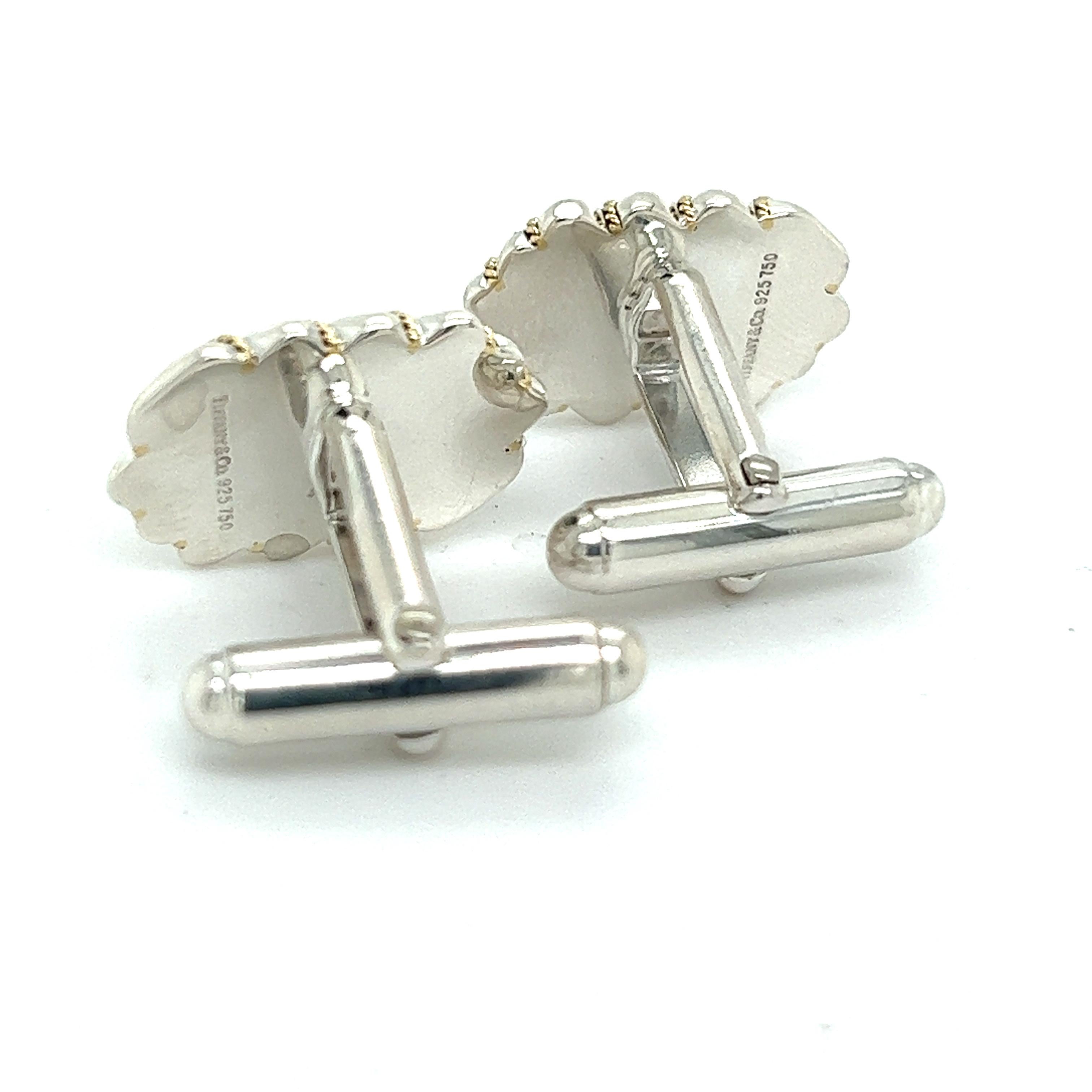 Tiffany & Co Estate Cufflinks 18k Y Gold + Sterling Silver In Good Condition For Sale In Brooklyn, NY