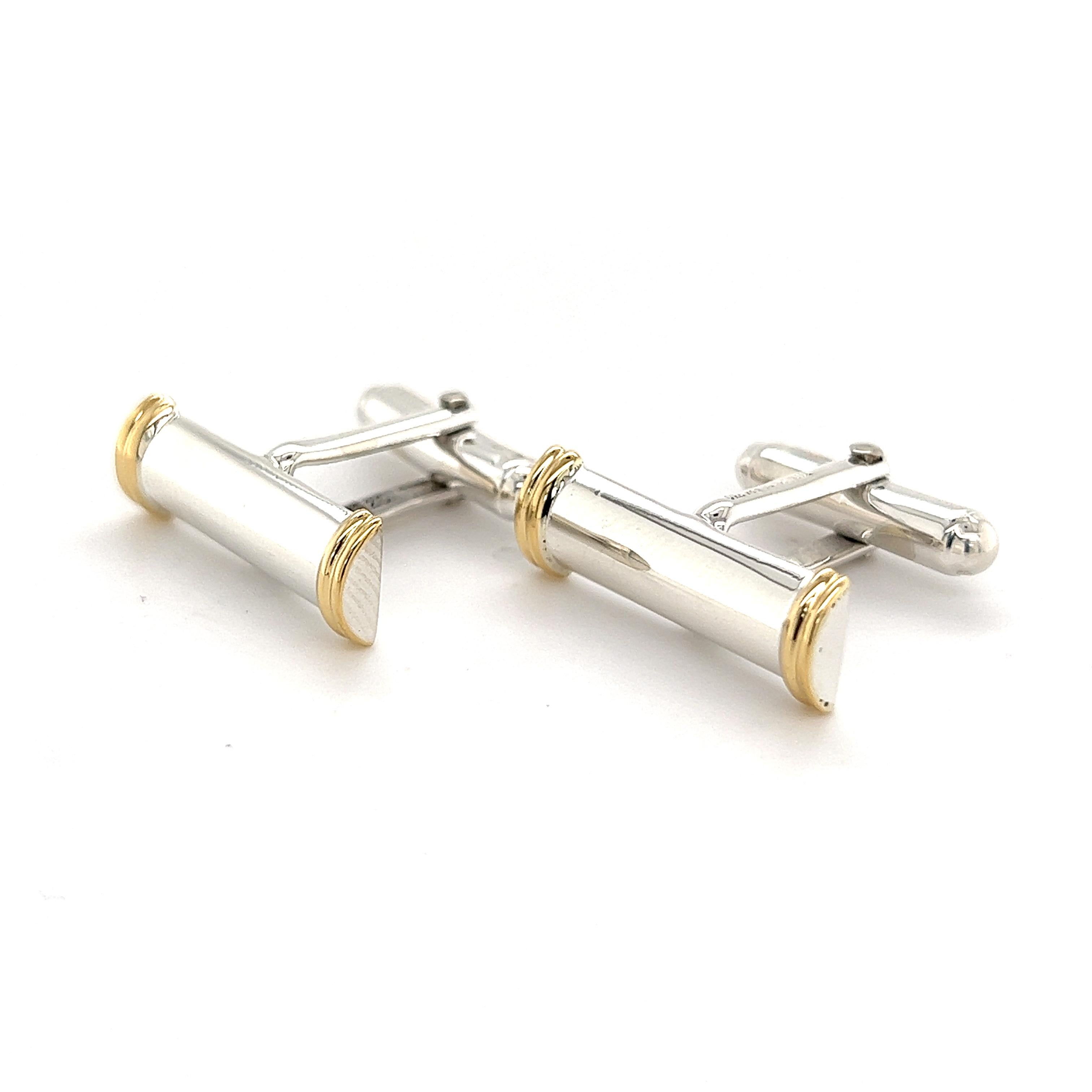 Tiffany & Co Estate Cufflinks 18k Y Gold + Sterling Silver 2