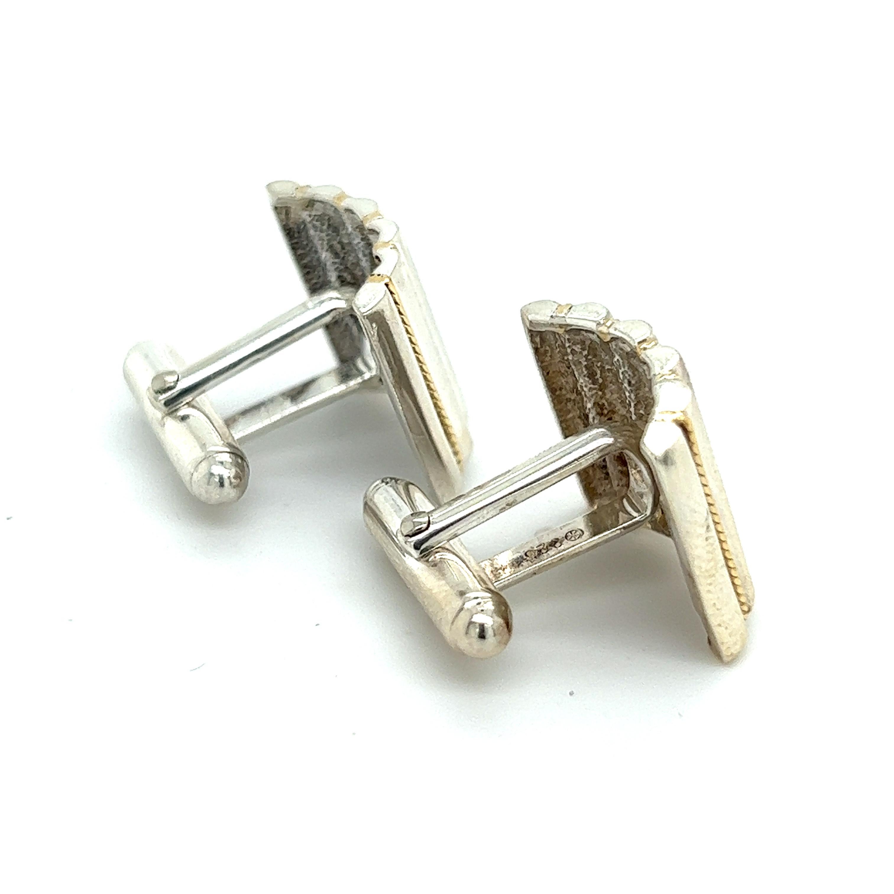 Tiffany & Co Estate Cufflinks 18k YG + Sterling Silver In Good Condition For Sale In Brooklyn, NY