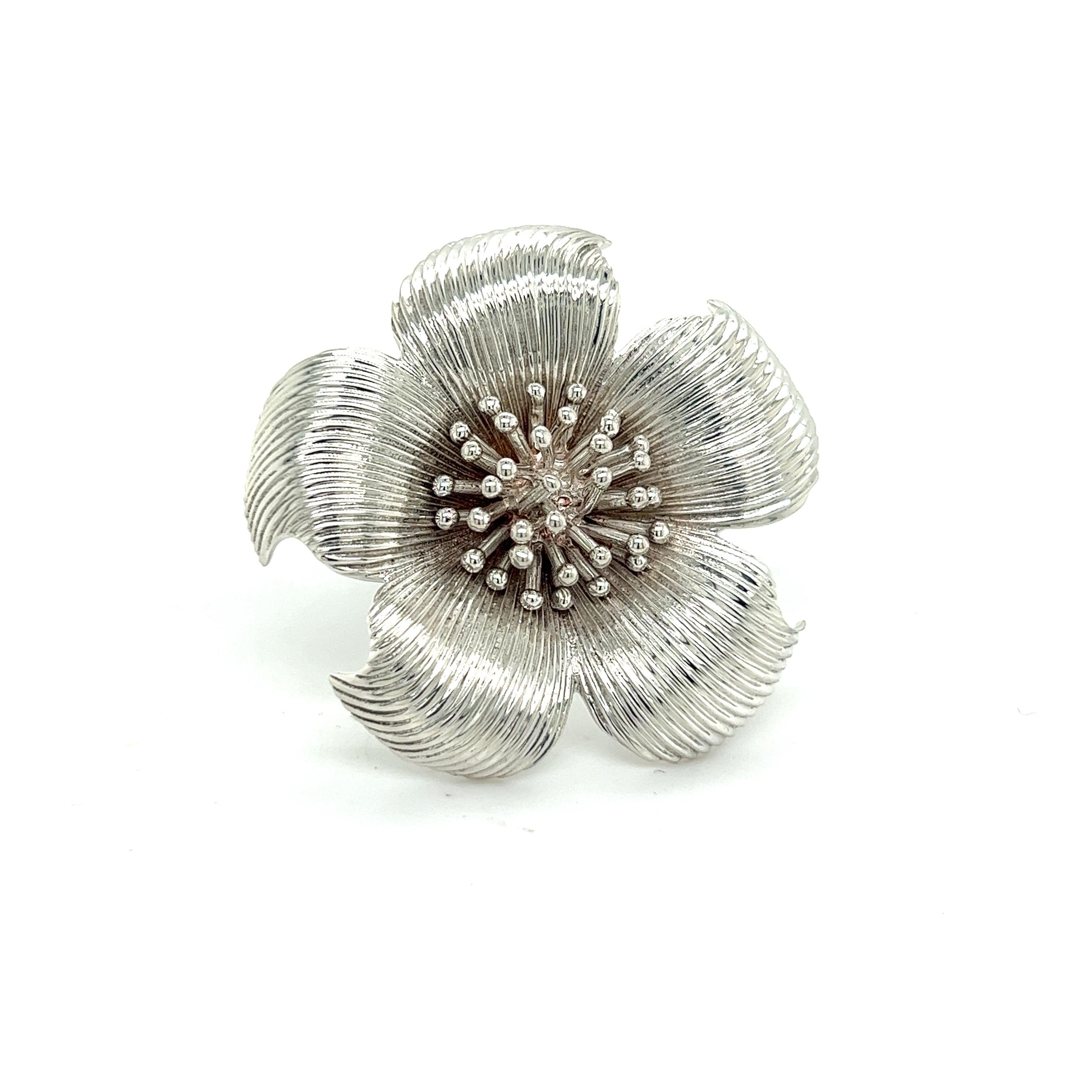 Tiffany & Co Estate Dagwood Flower brooch Pin Silver 2