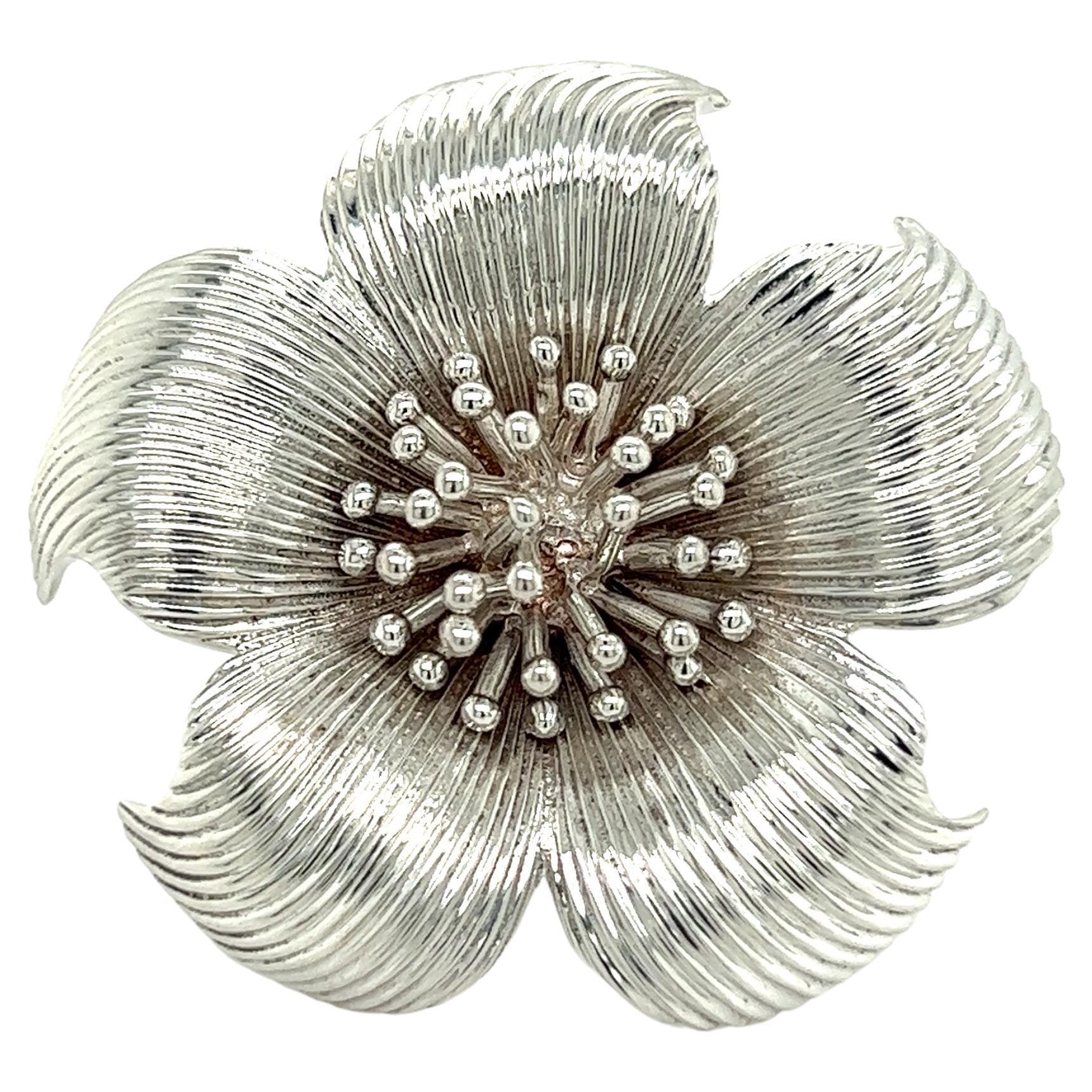 Tiffany & Co Estate Dagwood Flower brooch Pin Silver