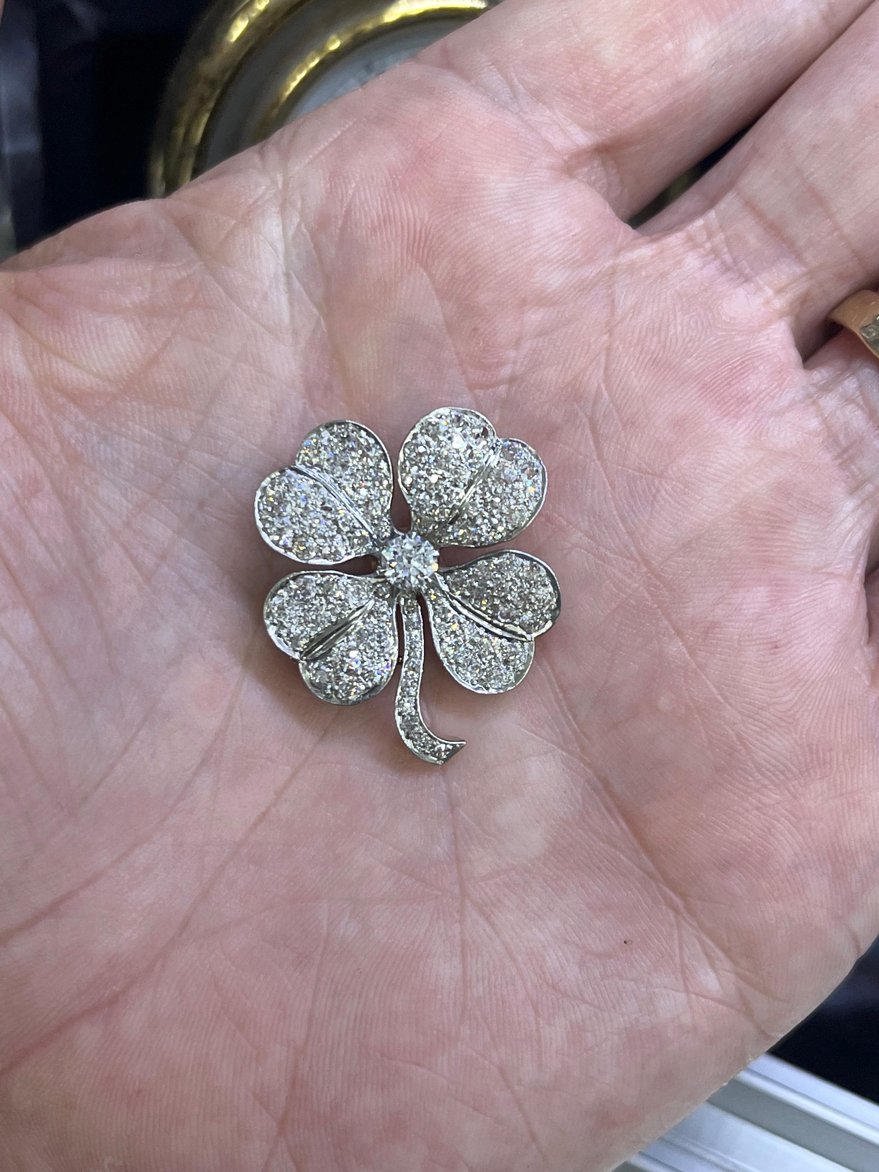 Tiffany & Co. Estate Diamond Four Leaf Clover Pendant & Brooch Platinum 1
