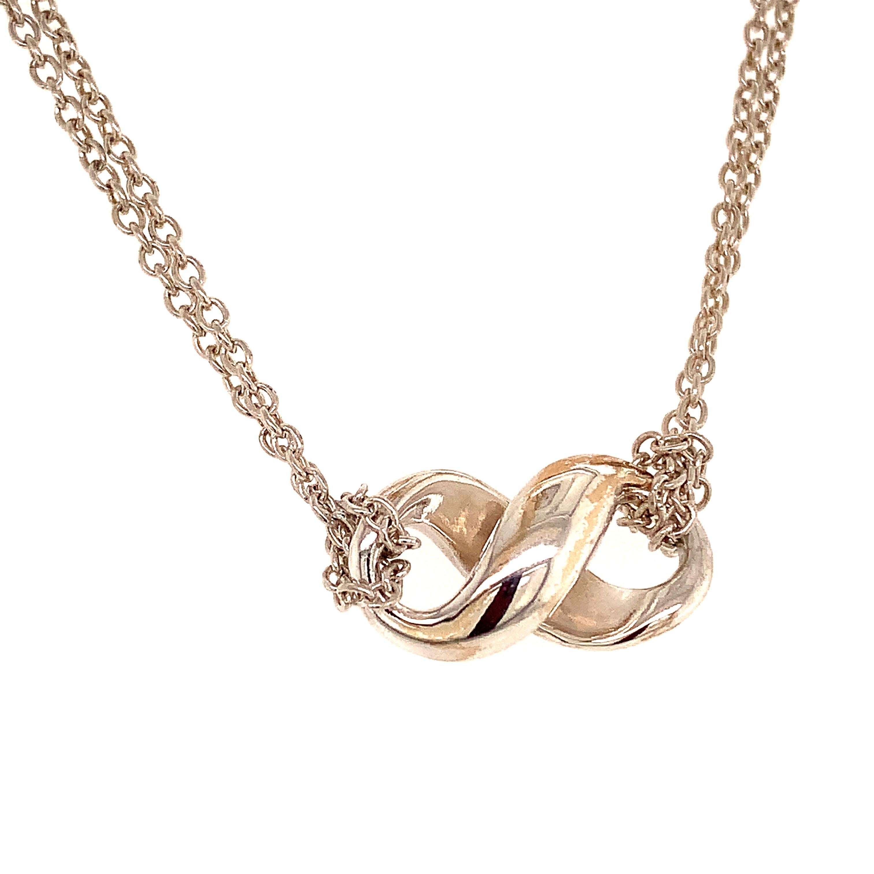 Tiffany & Co. Estate Double Chain Infinity Necklace Sterling Silver In Good Condition For Sale In Brooklyn, NY