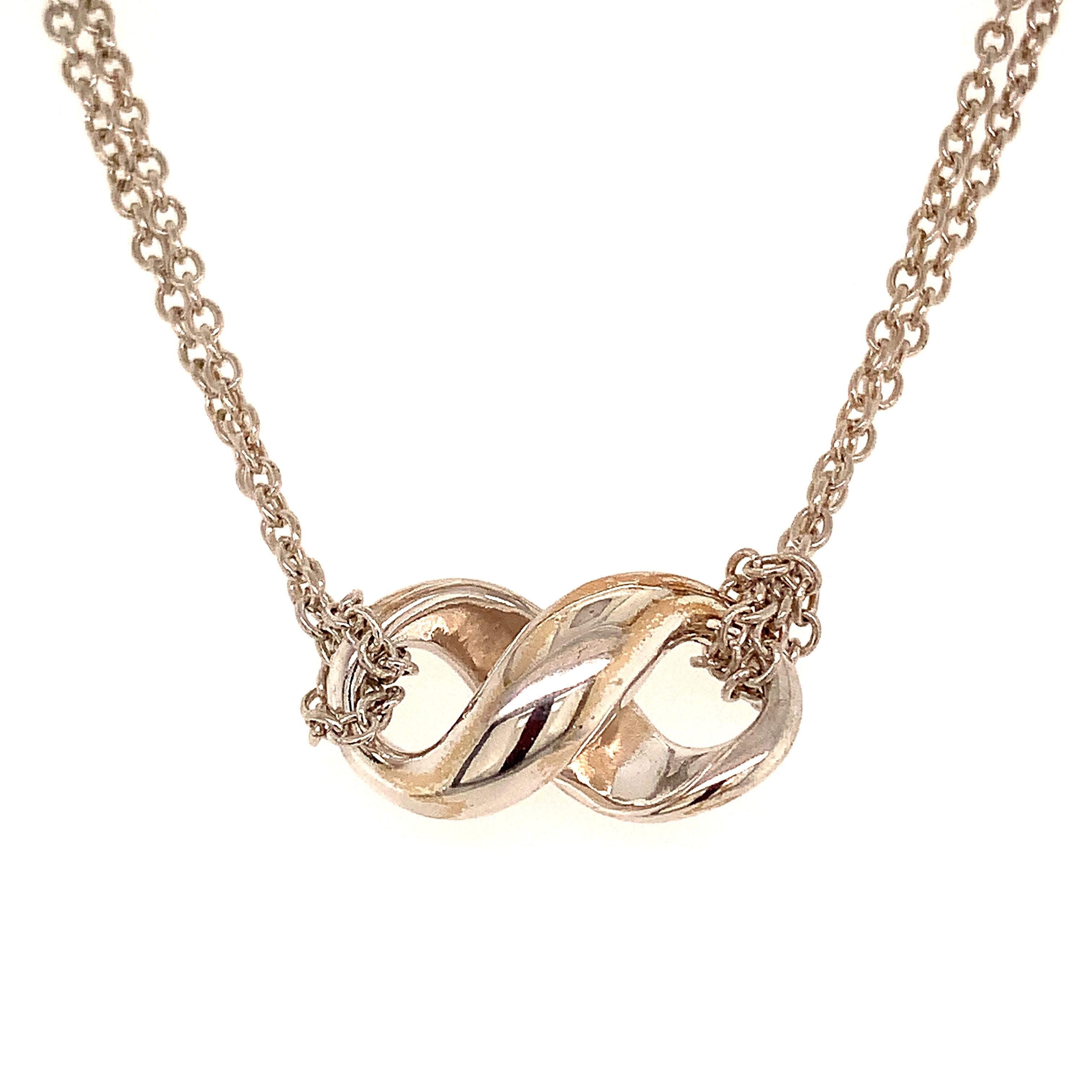 Tiffany & Co. Estate Double Chain Infinity Necklace Sterling Silver For Sale 5