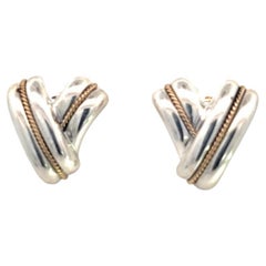 Tiffany & Co Nachlass-Ohrringe 14k Gelbgold + Sterlingsilber