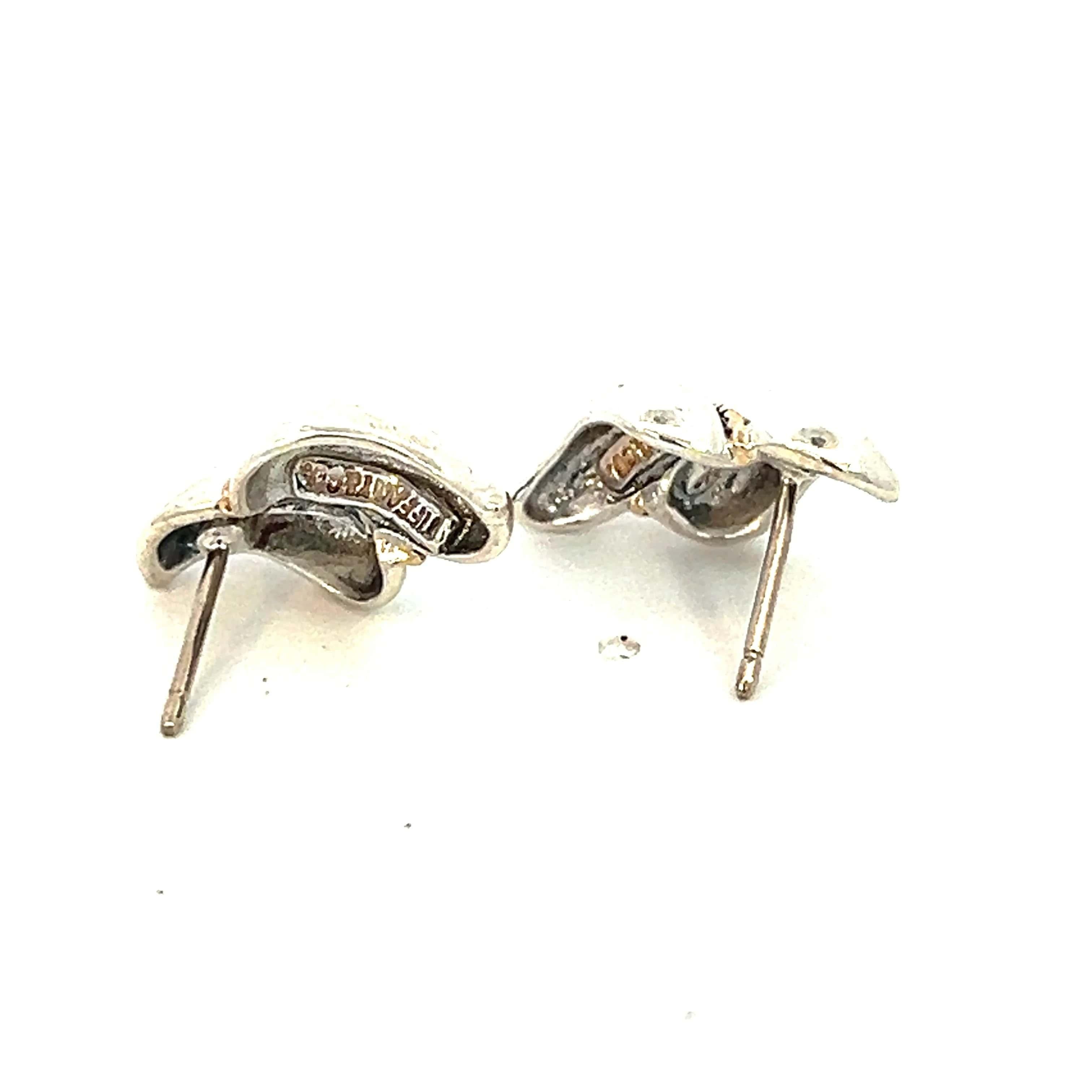 Tiffany & Co Estate Earrings With Original Back Sterling Silver 14k Gold In Good Condition For Sale In Brooklyn, NY