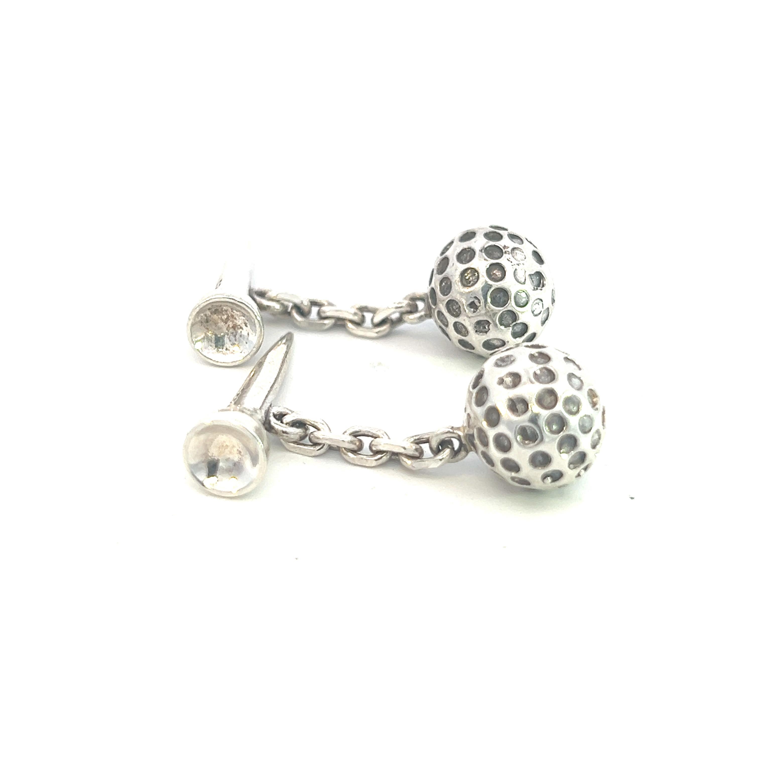 Tiffany & Co Estate Golf Ball Cufflinks Sterling Silver In Good Condition For Sale In Brooklyn, NY