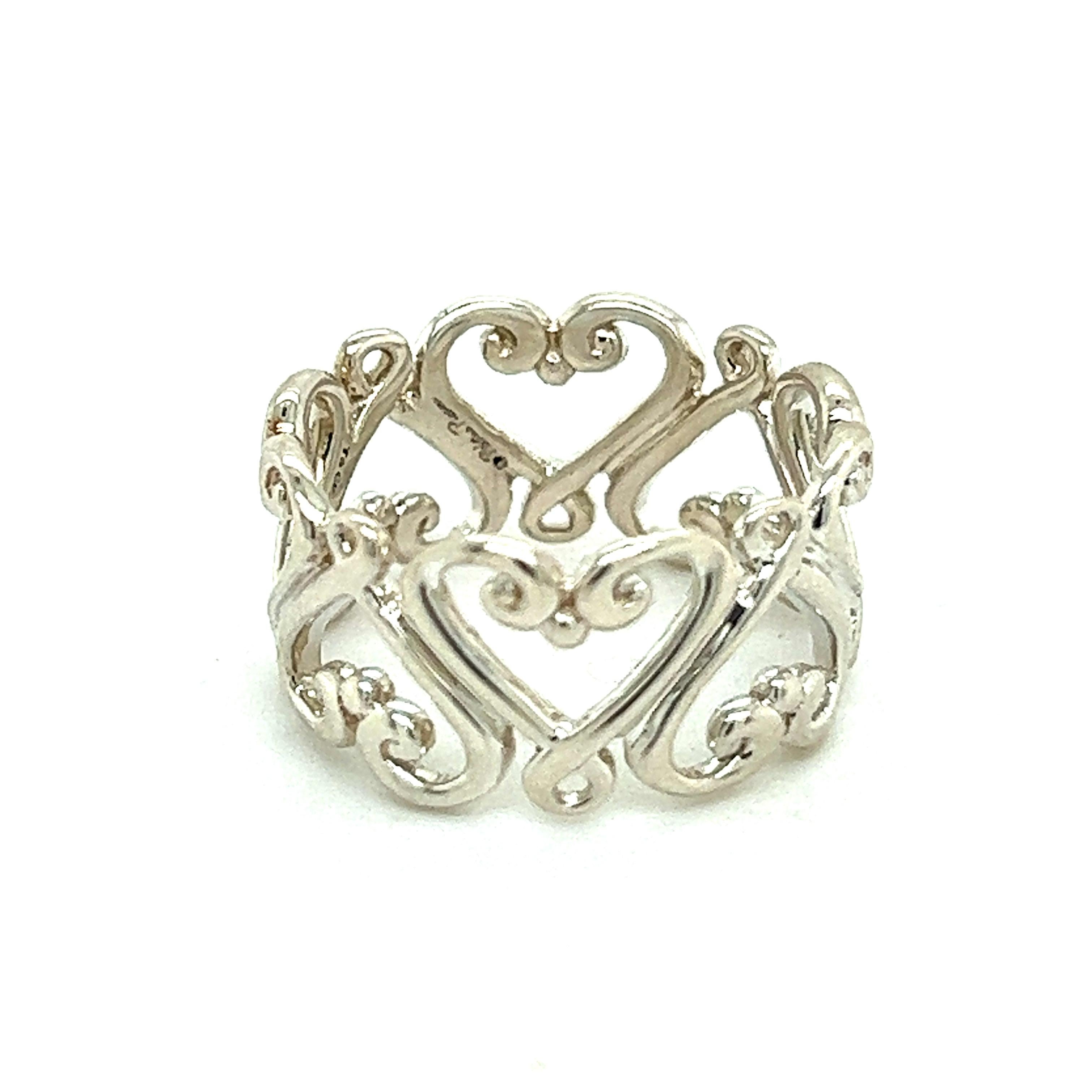 Women's Tiffany & Co Estate Heart Band Ring 5 Silver By Paloma Picasso 
