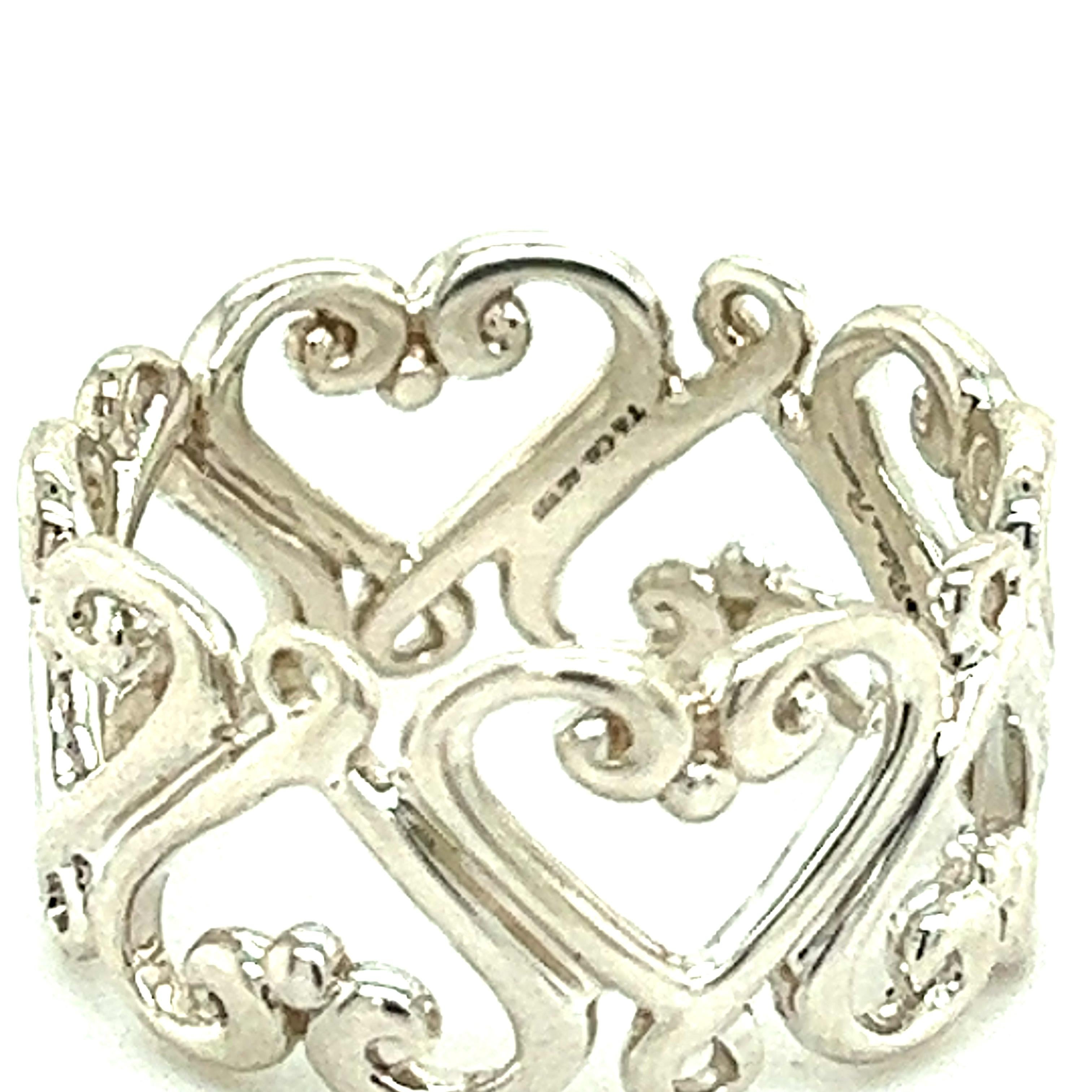 Tiffany & Co Estate Heart Band Ring 5 Silver By Paloma Picasso  1