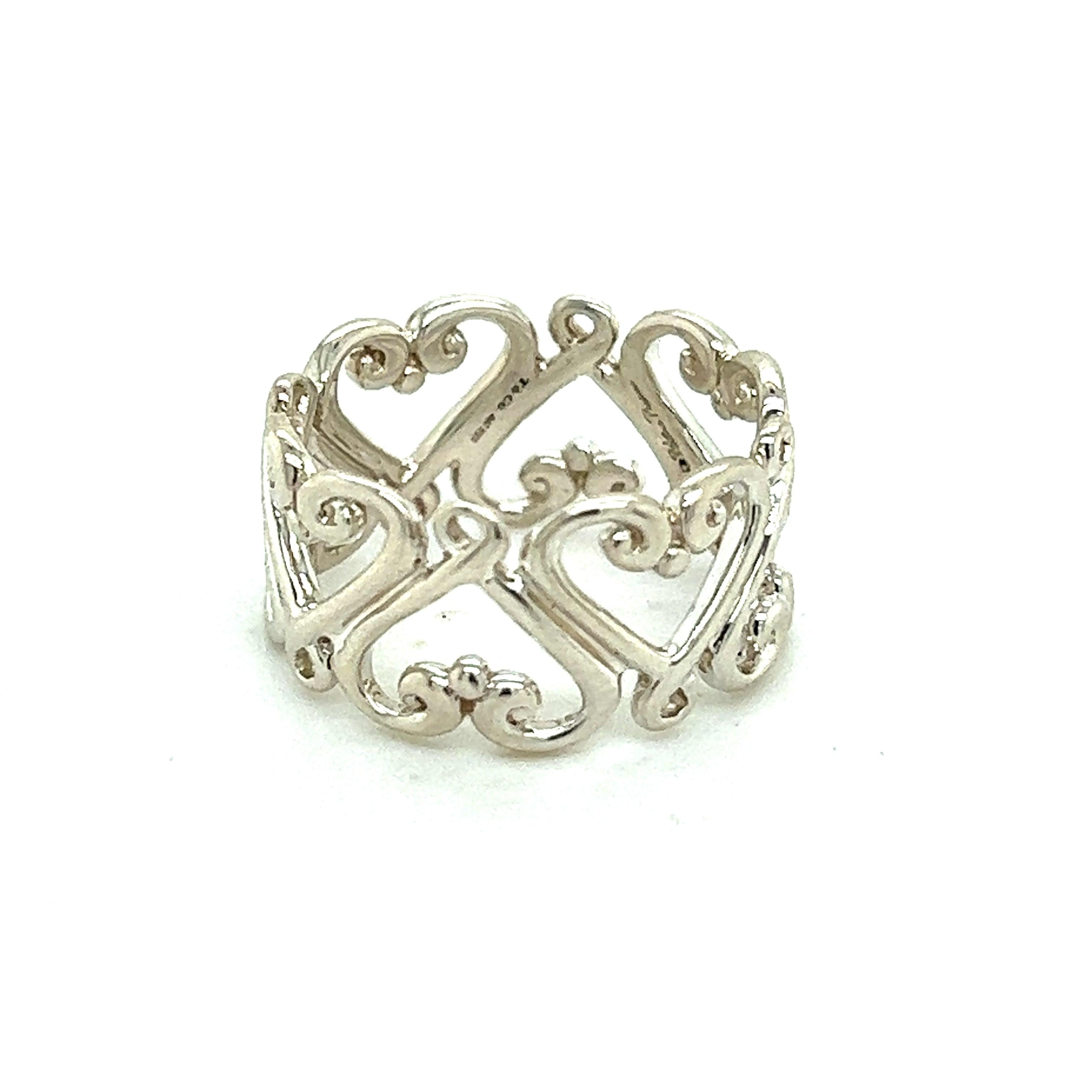 Tiffany & Co Estate Heart Band Ring 5 Silver By Paloma Picasso  2