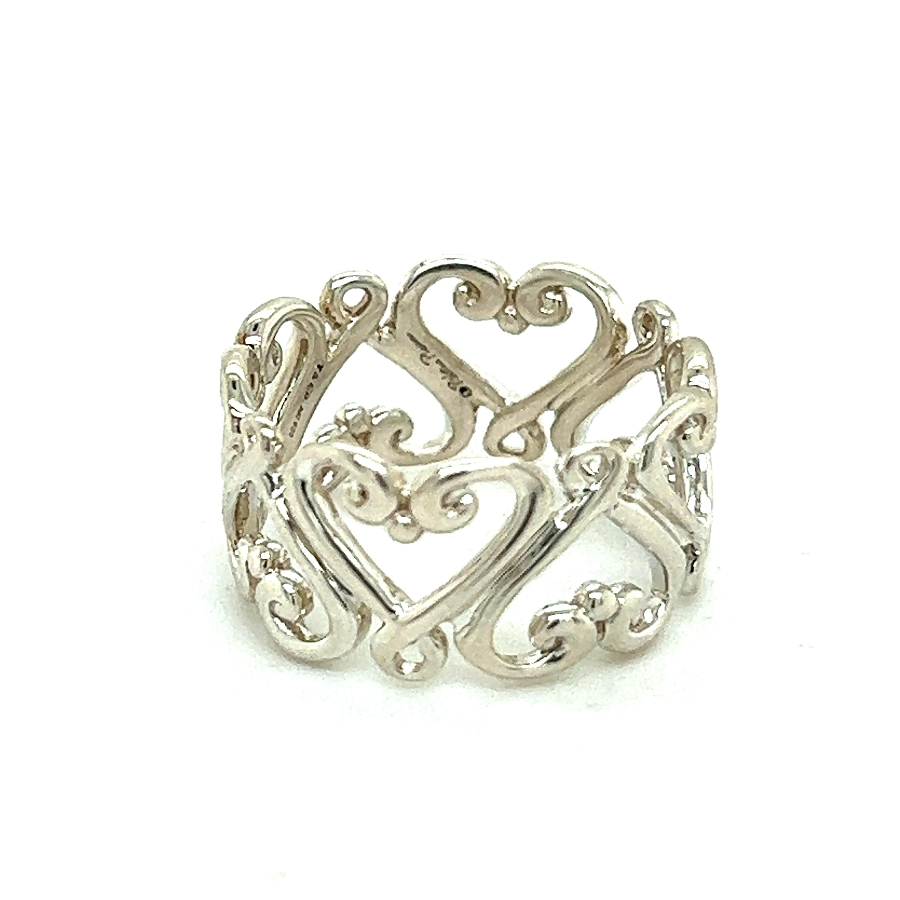 Tiffany & Co Estate Heart Band Ring 5 Silver By Paloma Picasso  3