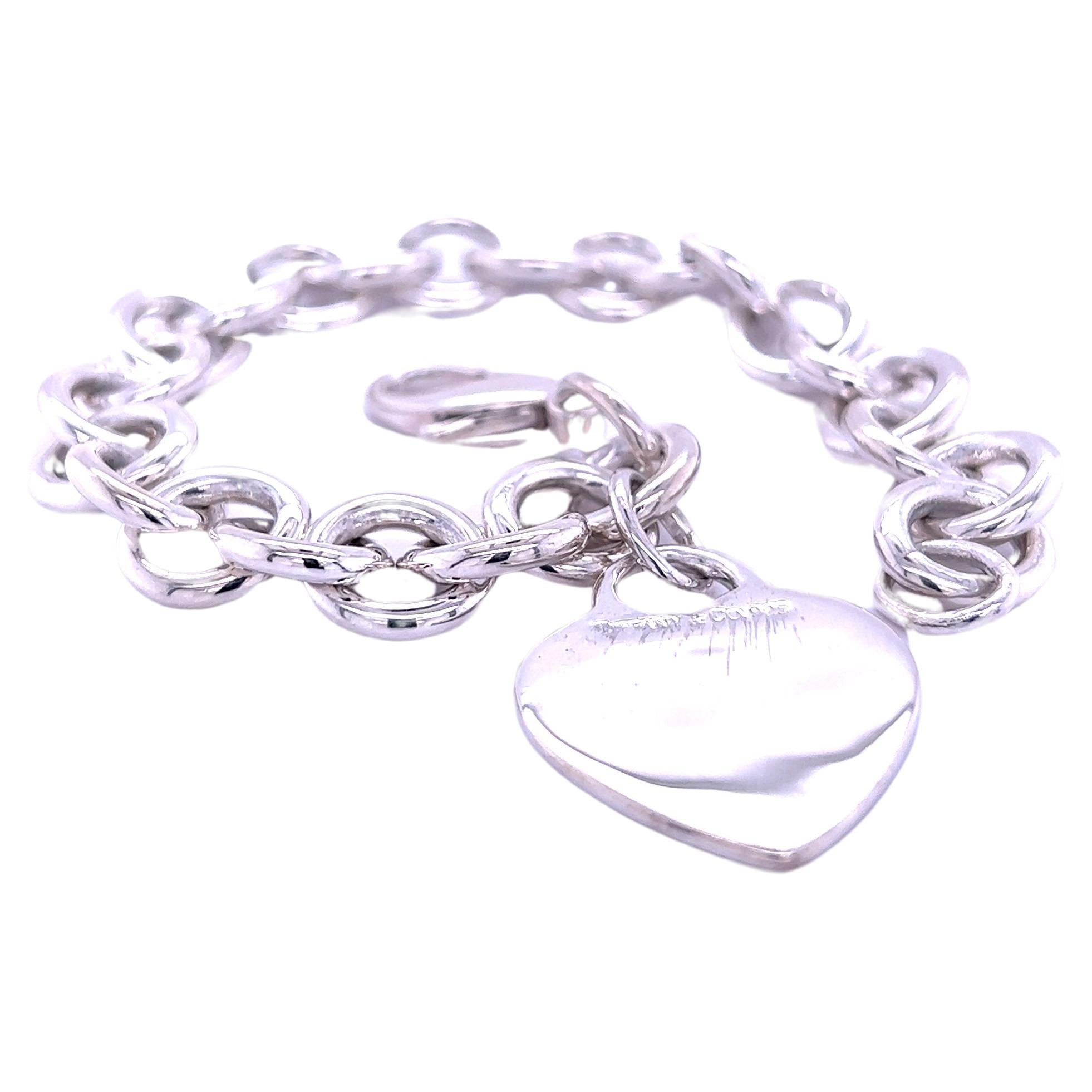 Tiffany & Co Estate Heart Bracelet Size 8" Silver For Sale