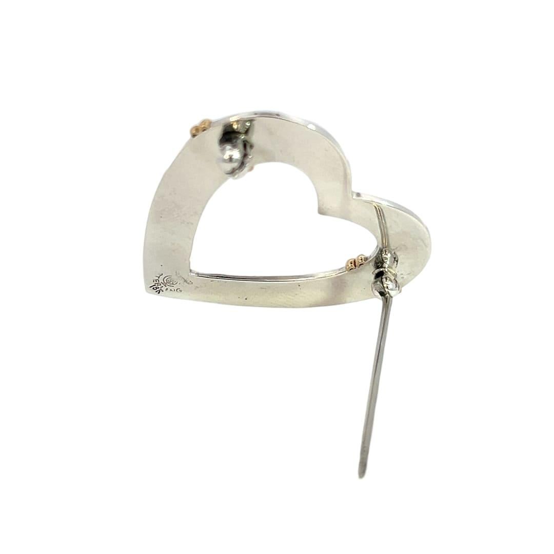 Tiffany & Co Estate Heart Brooch Pin 18k Y Gold Sterling Silver In Good Condition In Brooklyn, NY