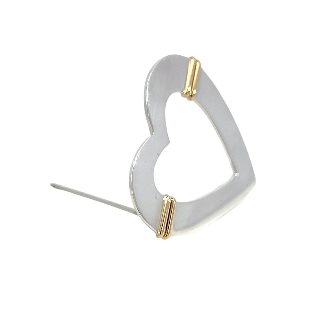 Tiffany & Co Estate Heart Brooch Pin 18k Y Gold Sterling Silver 1