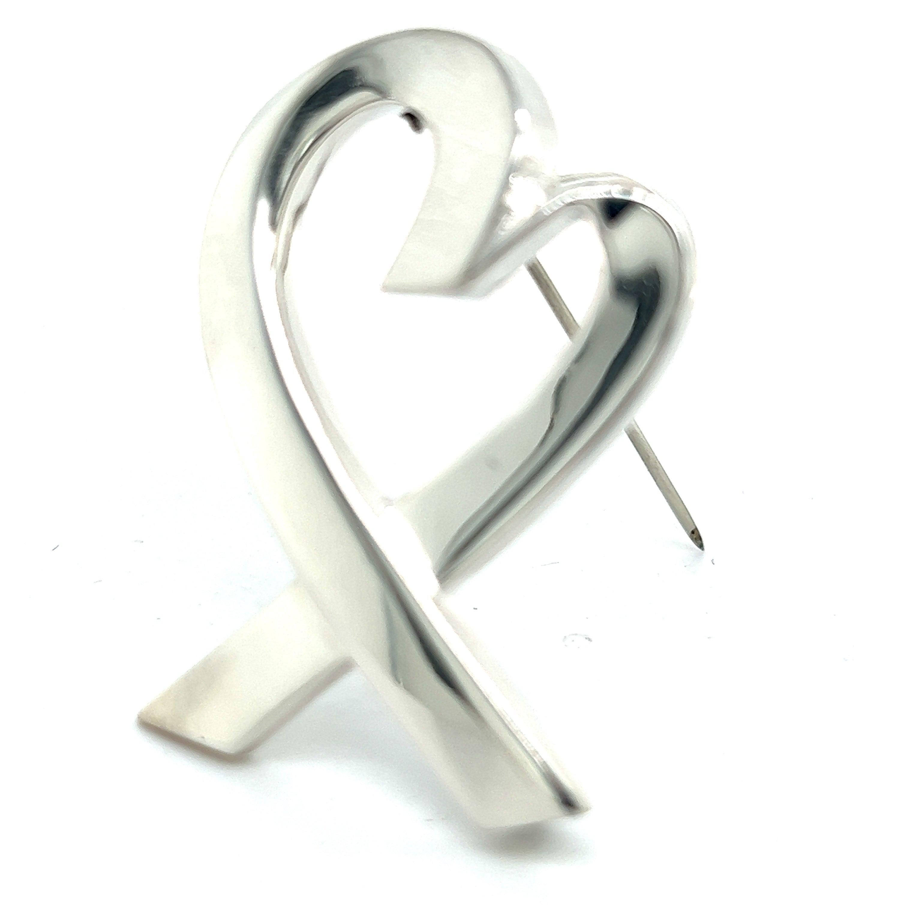Tiffany & Co Estate Heart Brooch Pin Sterling Silver By Paloma Picasso For Sale 1