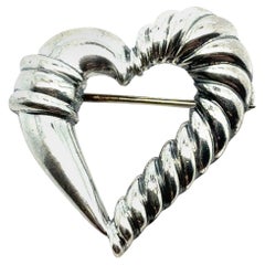 Tiffany & Co Estate Heart Brooch Pin Sterling Silver