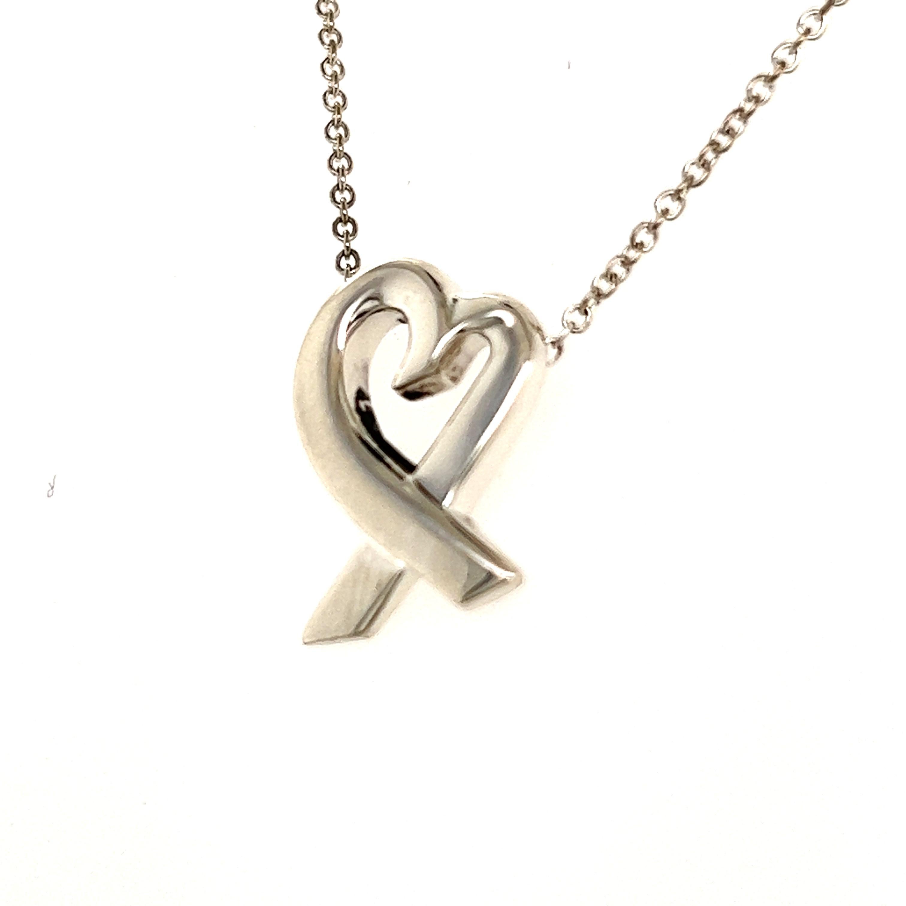 Tiffany & Co Estate Heart Pendant Silver Necklace 17