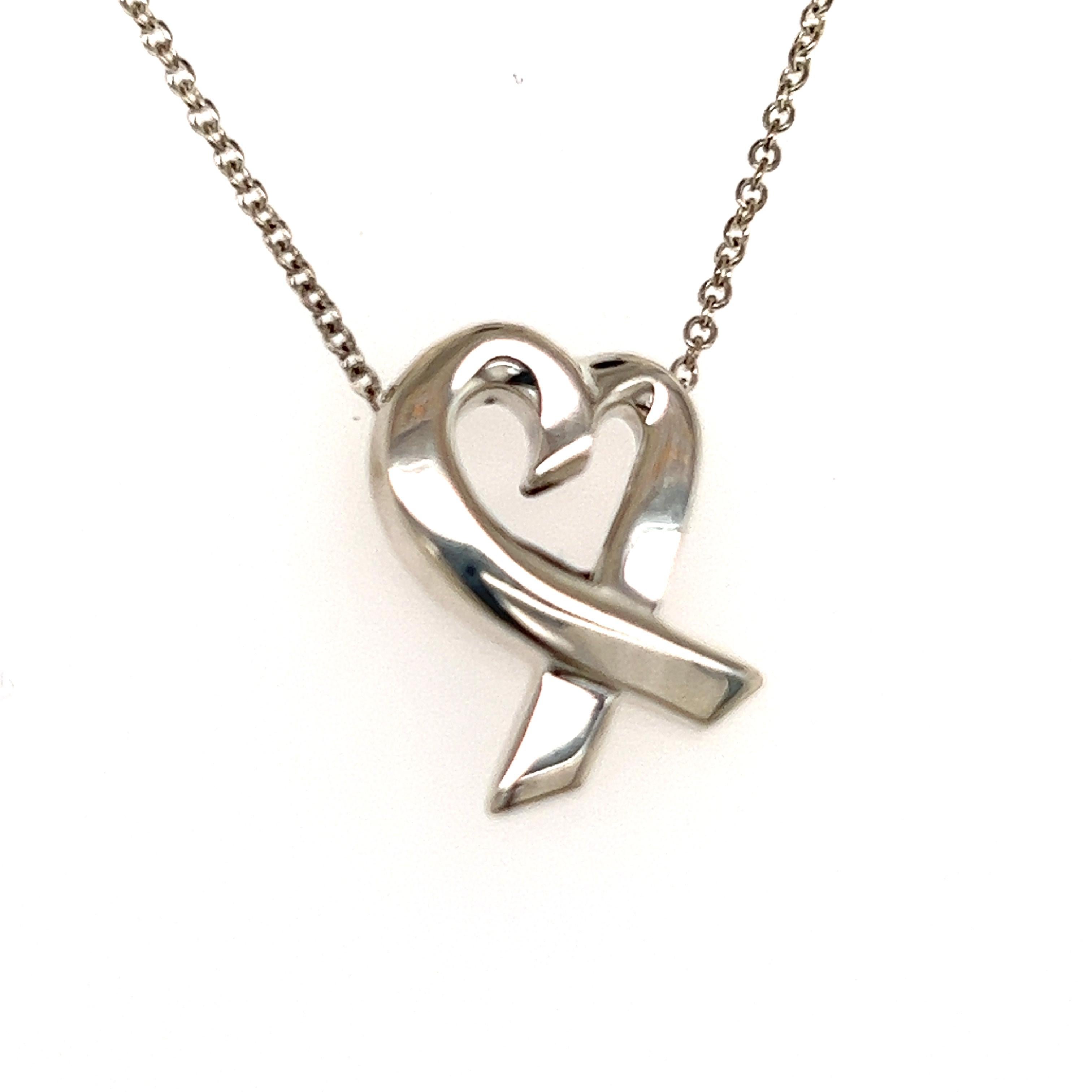 Women's Tiffany & Co Estate Heart Pendant Silver Necklace 17