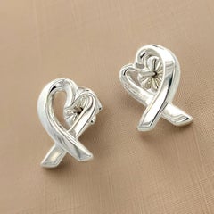 Tiffany & Co Estate Heart Pierced Earrings by Paloma Picasso Sterling Silver