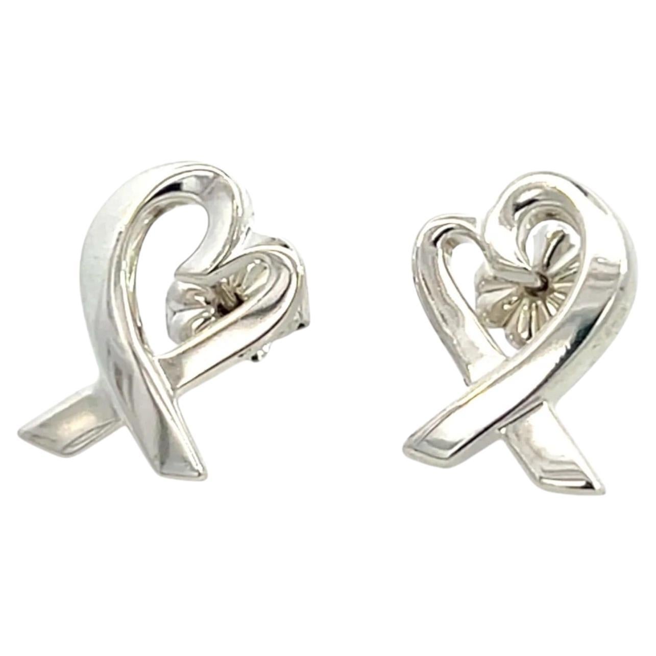 Tiffany & Co Estate Heart Pierced Earrings by Paloma Picasso Sterling Silver