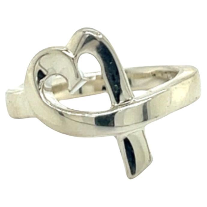 Tiffany & Co Estate Heart Ring Size 6 Sterling Silver For Sale