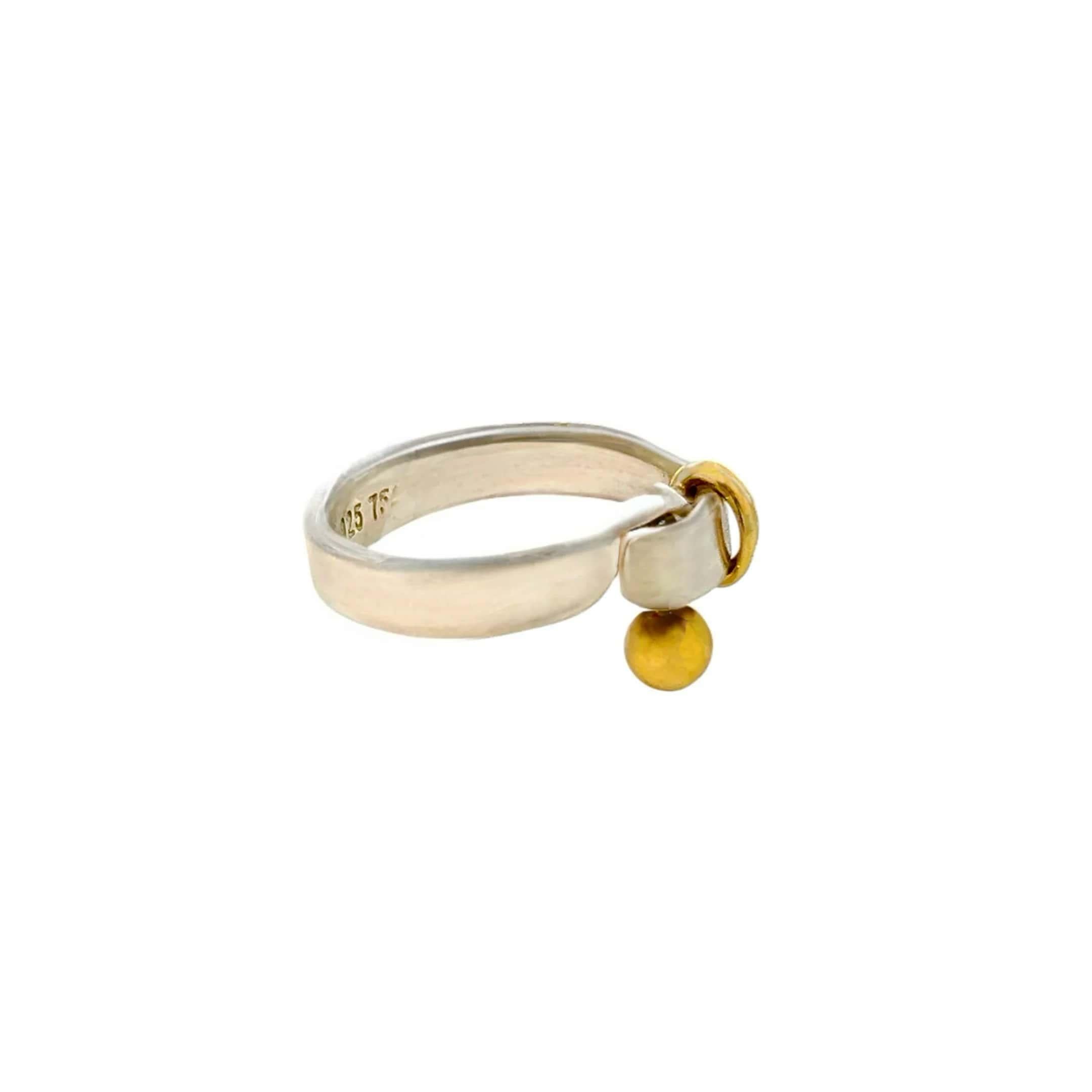 Tiffany & Co Estate Ladies Buckle Ring Size 5 Sterling Silver 18k Gold In Good Condition In Brooklyn, NY