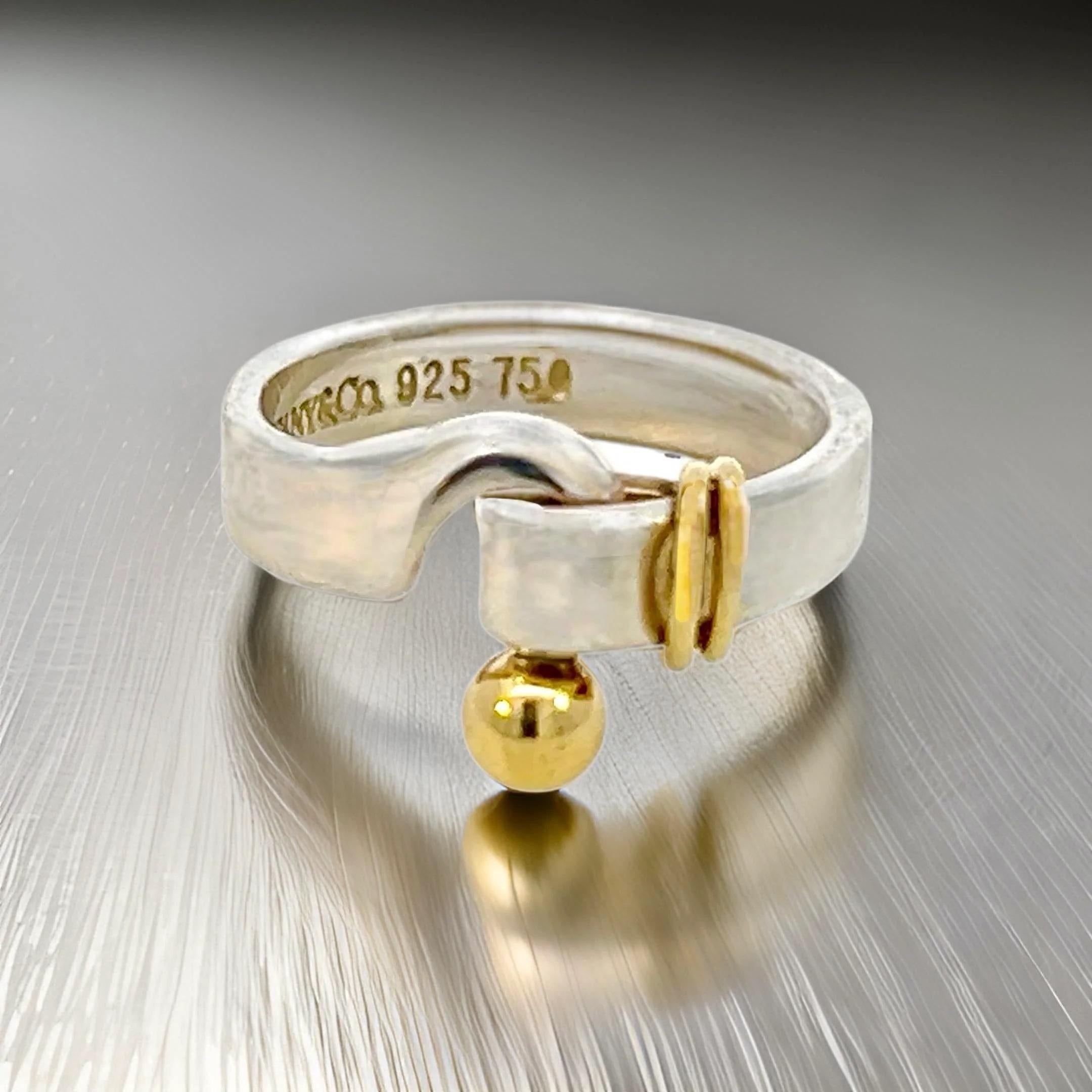 Women's Tiffany & Co Estate Ladies Buckle Ring Size 5 Sterling Silver 18k Gold