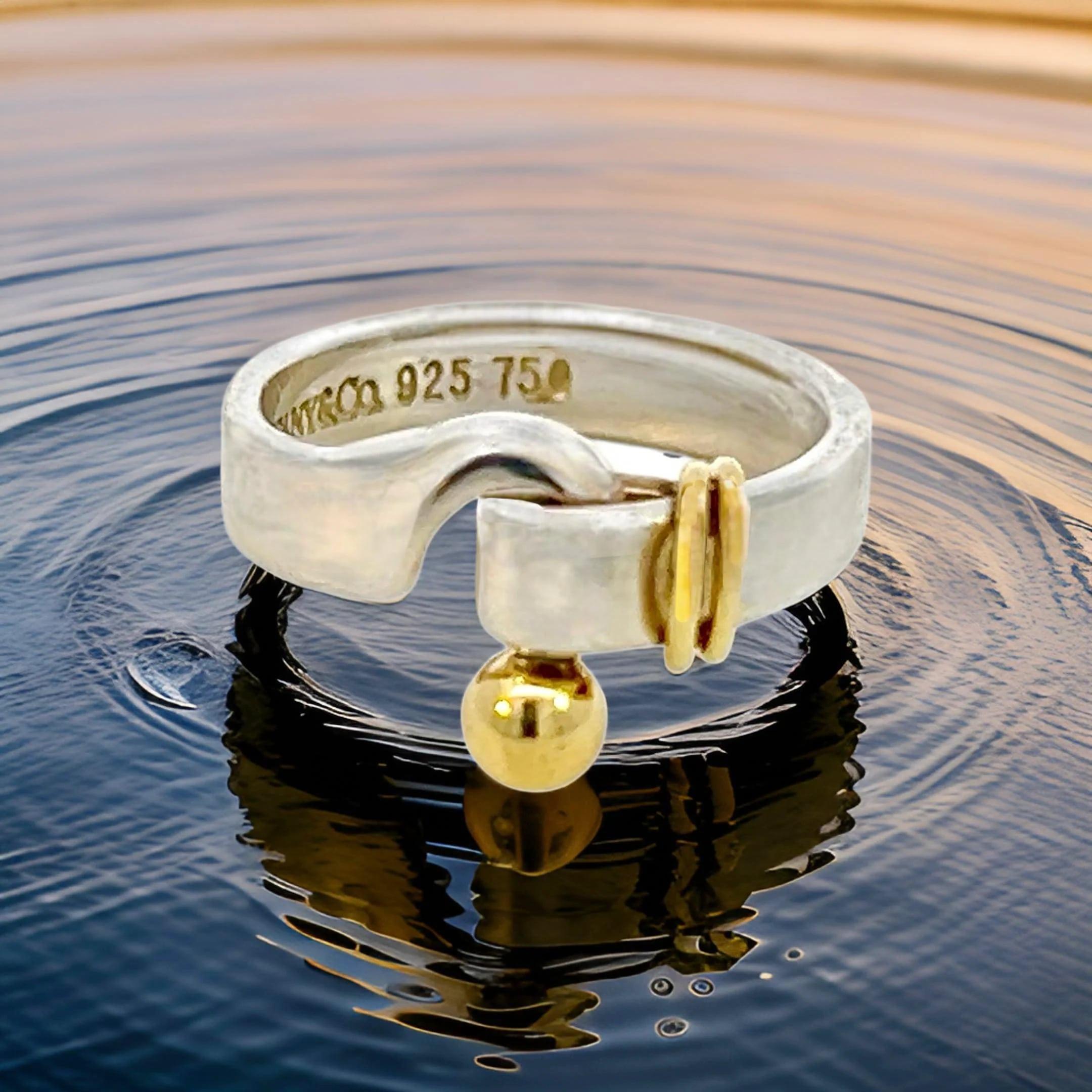 Tiffany & Co Estate Ladies Buckle Ring Size 5 Sterling Silver 18k Gold 1