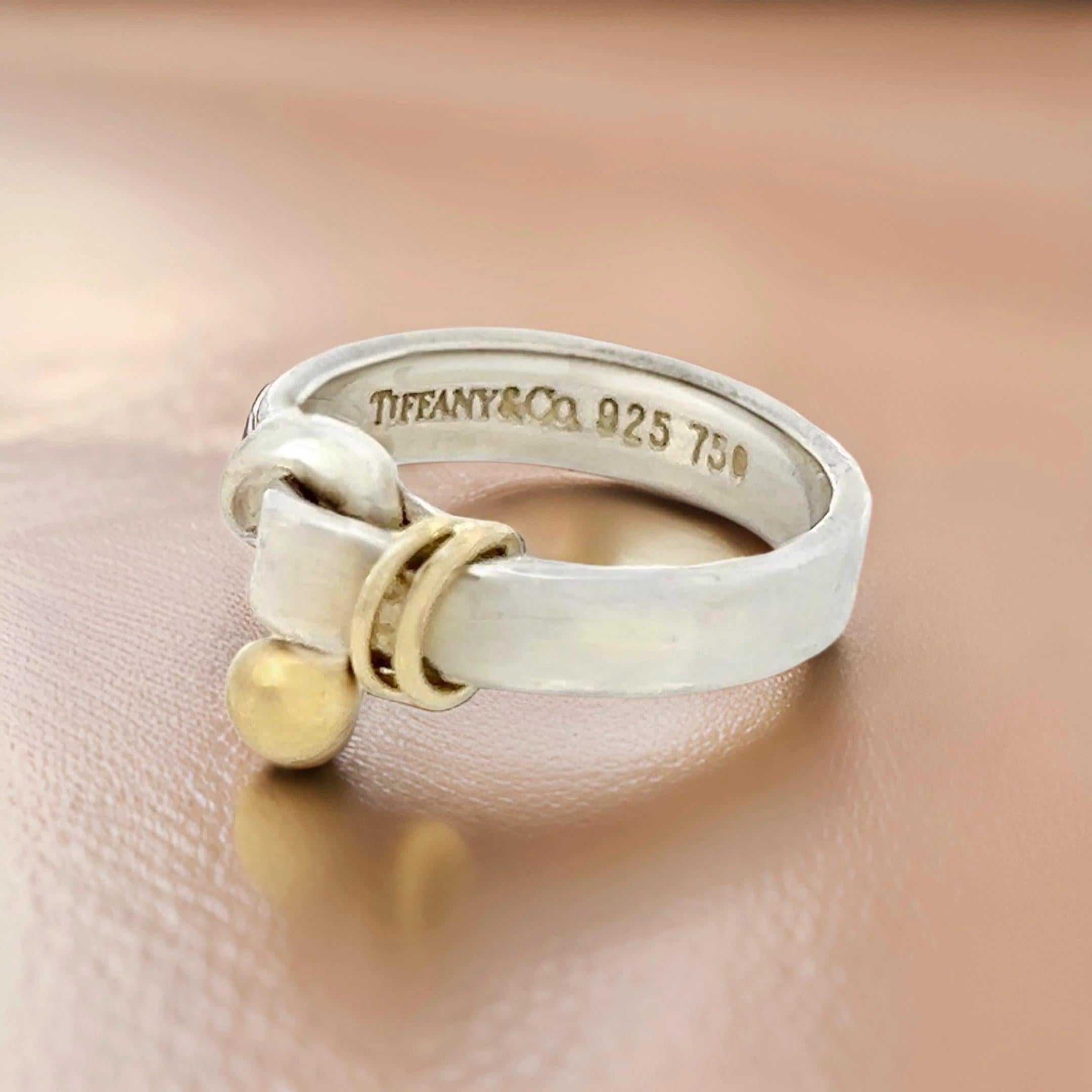 Tiffany & Co Estate Ladies Buckle Ring Size 5 Sterling Silver 18k Gold 4