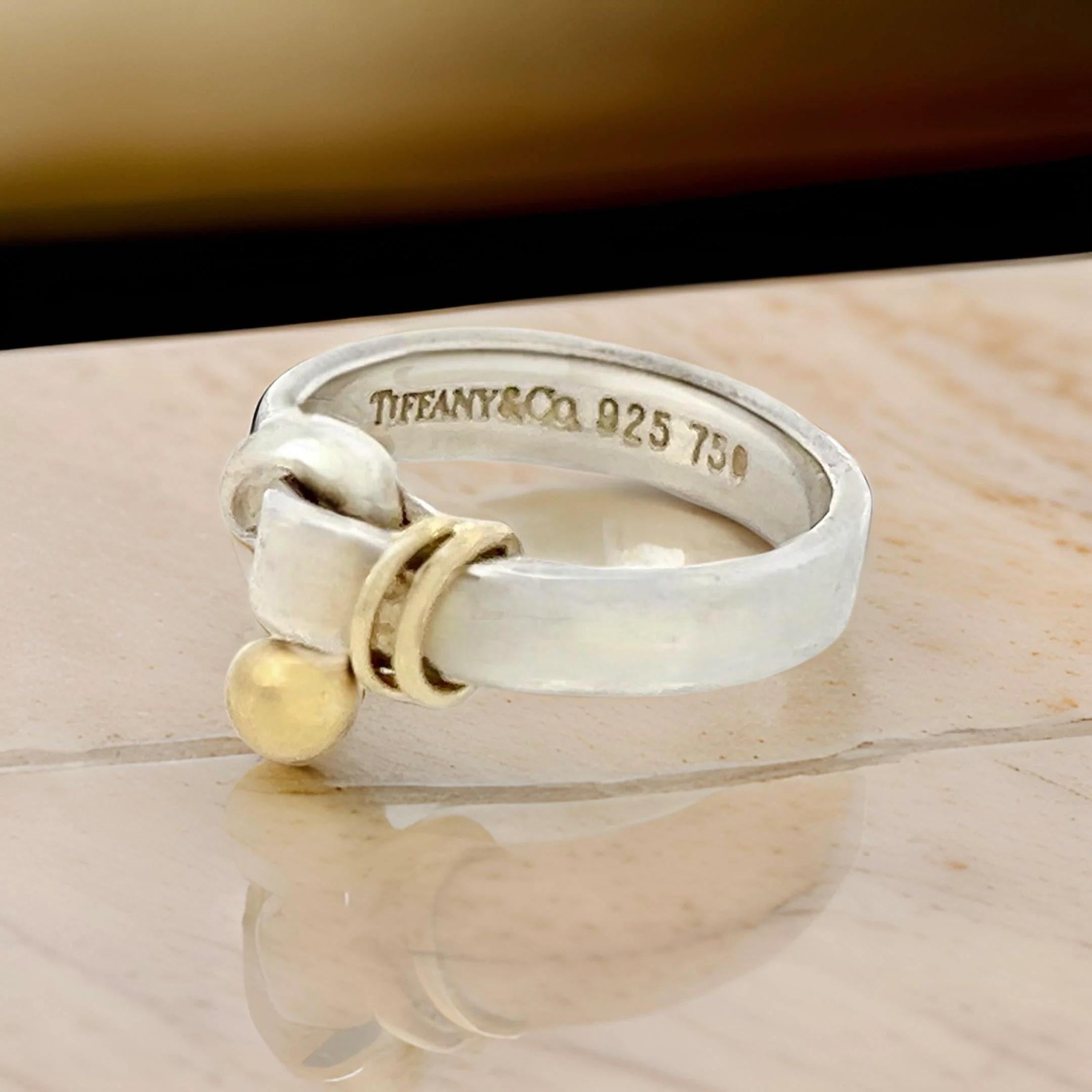 Tiffany & Co Estate Ladies Buckle Ring Size 5 Sterling Silver 18k Gold 5