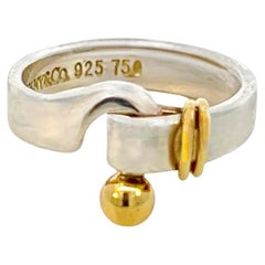 Tiffany & Co Estate Ladies Buckle Ring Size 5 Sterling Silver 18k Gold
