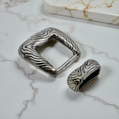 Tiffany & Co Ladies Wood Grain Fashion Belt Buckle Sterling Silver Estate