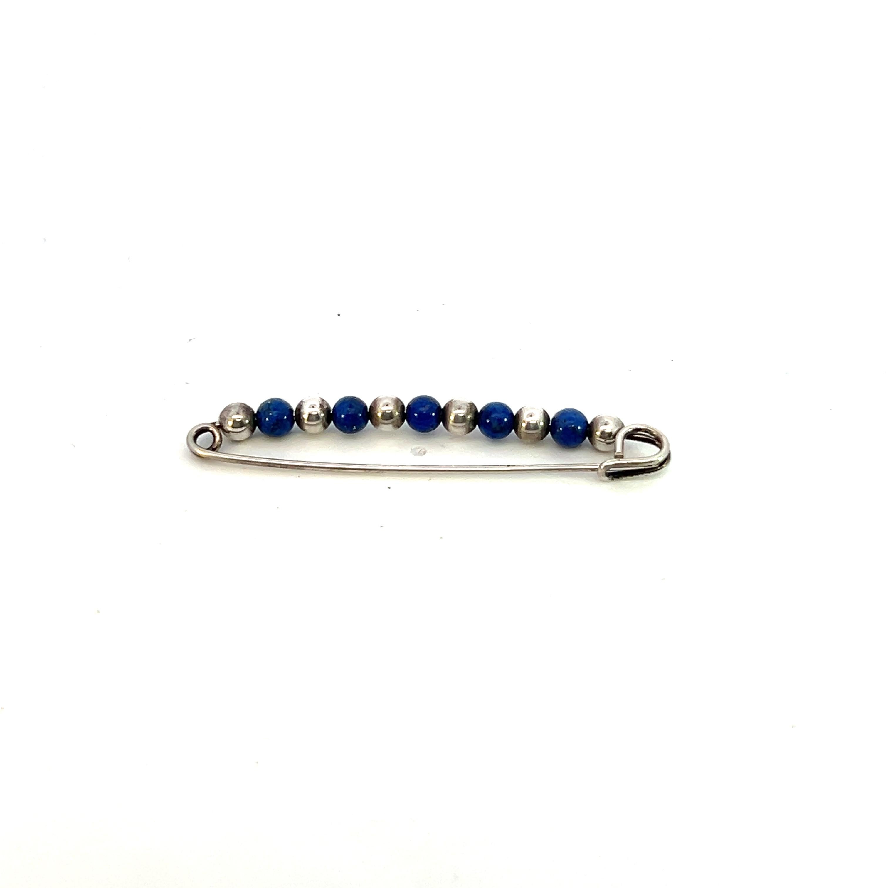 Tiffany & Co Estate Lapis Bobby Pin Brooch Sterling Silver 9 mm In Good Condition For Sale In Brooklyn, NY