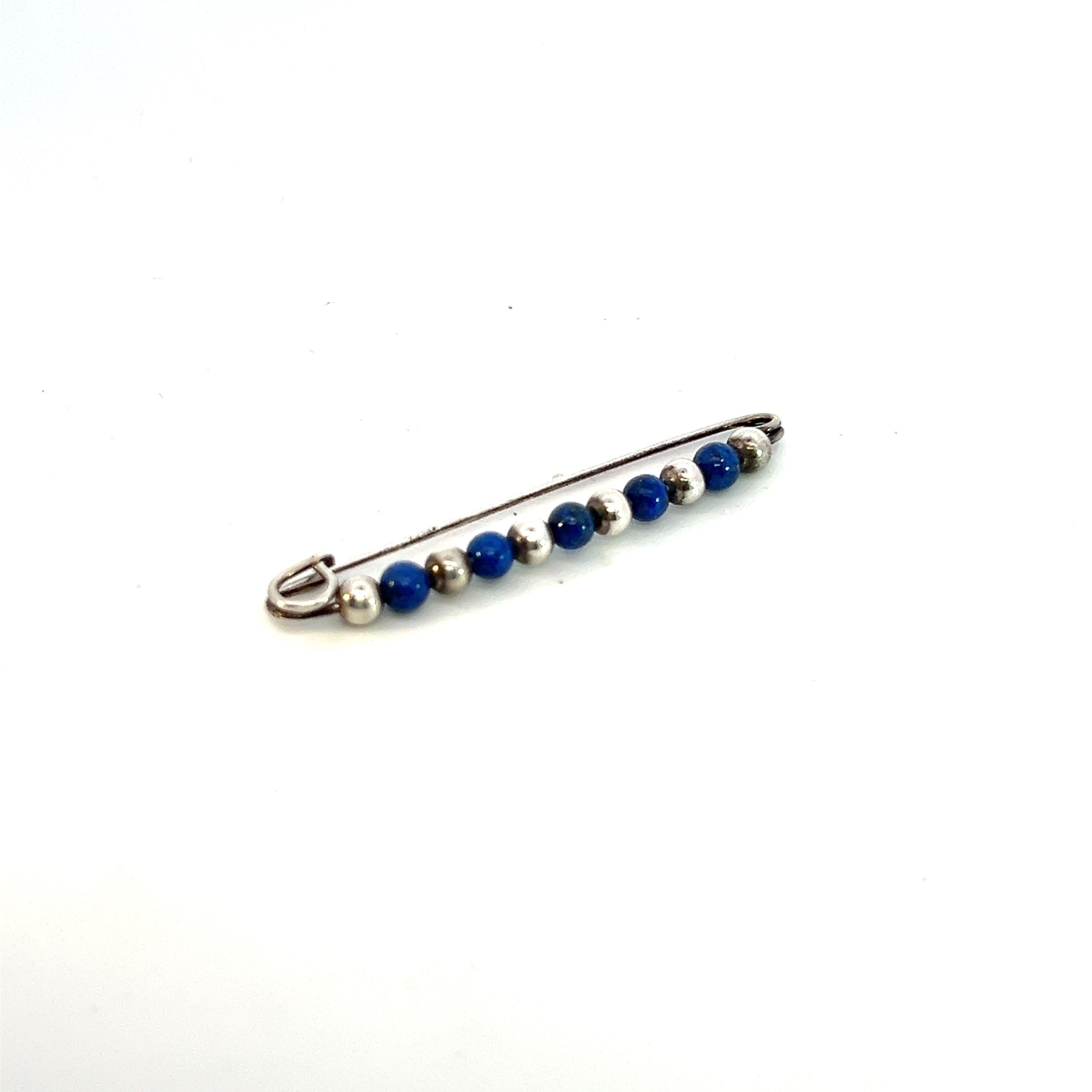 Women's Tiffany & Co Estate Lapis Bobby Pin Brooch Sterling Silver 9 mm For Sale