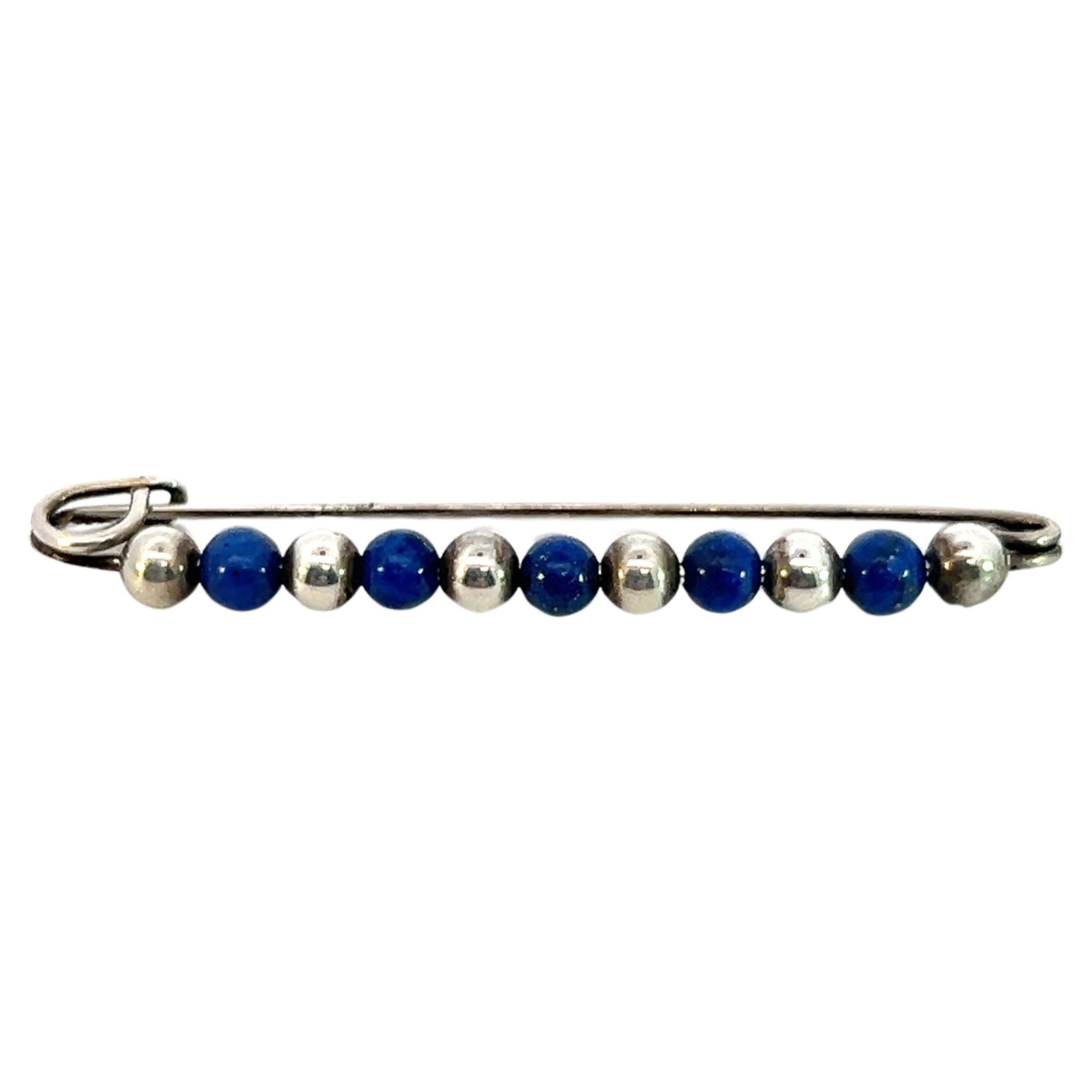 Tiffany & Co Estate Lapis Bobby Pin Brooch Sterling Silver 9 mm For Sale