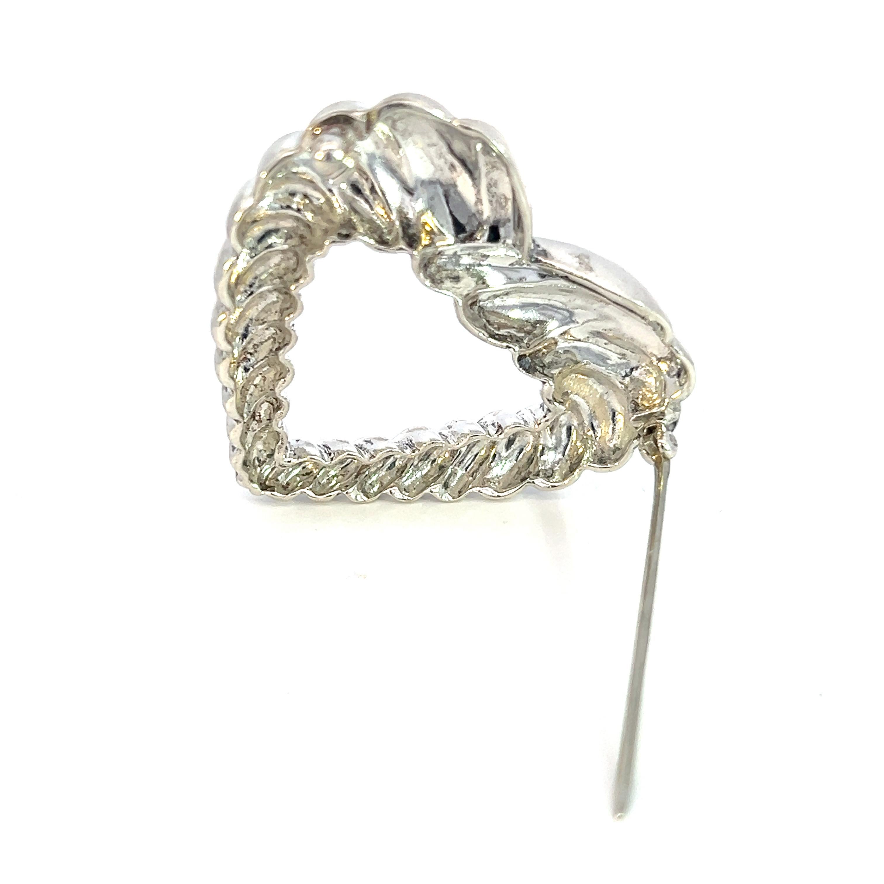 Tiffany & Co Estate Large Heart Brooch Silver In Good Condition For Sale In Brooklyn, NY