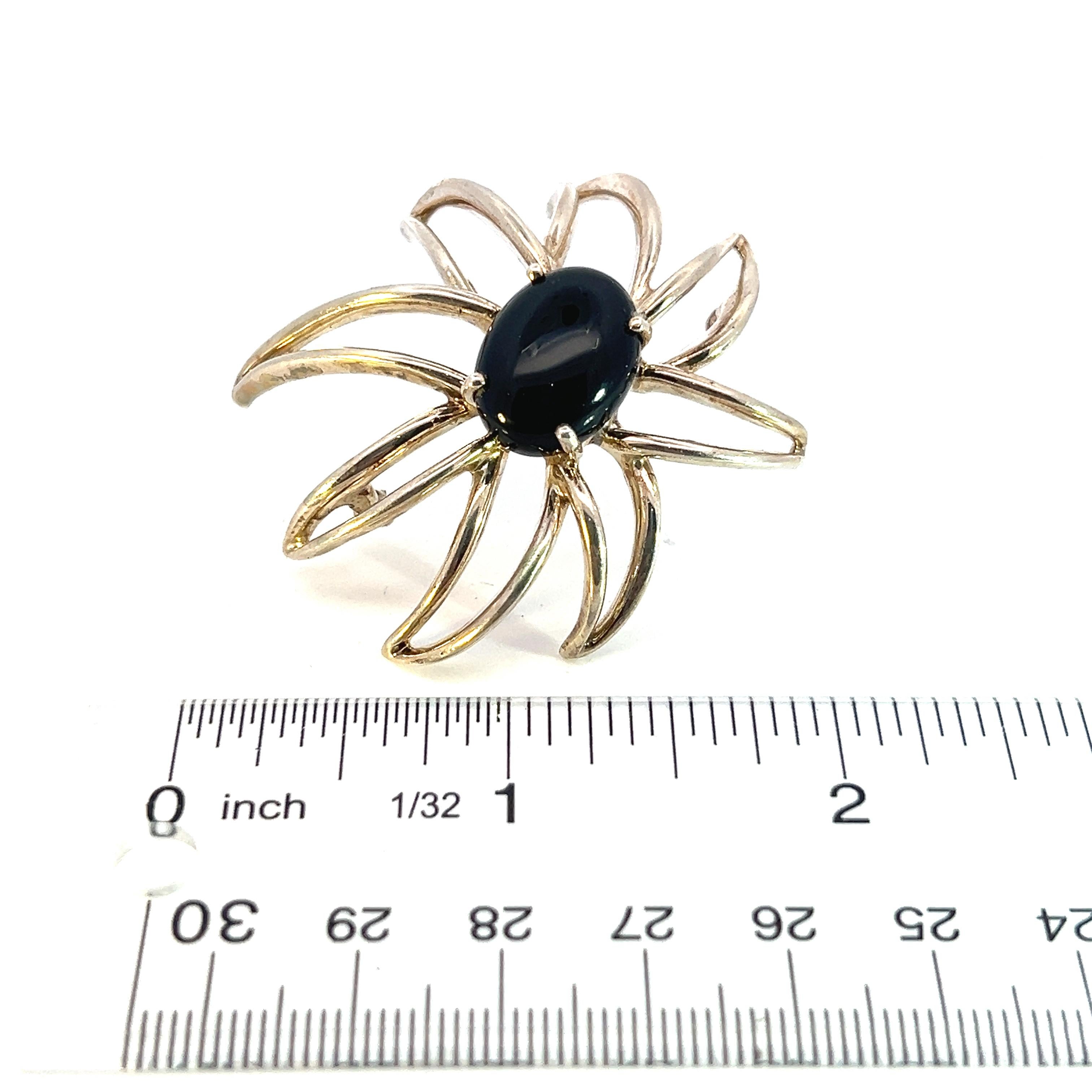 Tiffany & Co Estate Large Onyx Flower Brooch Sterling Silver For Sale 3