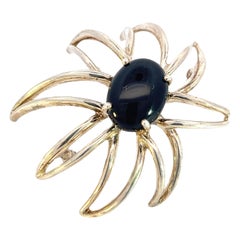 Tiffany & Co Estate Large Onyx Flower Brooch Sterling Silver