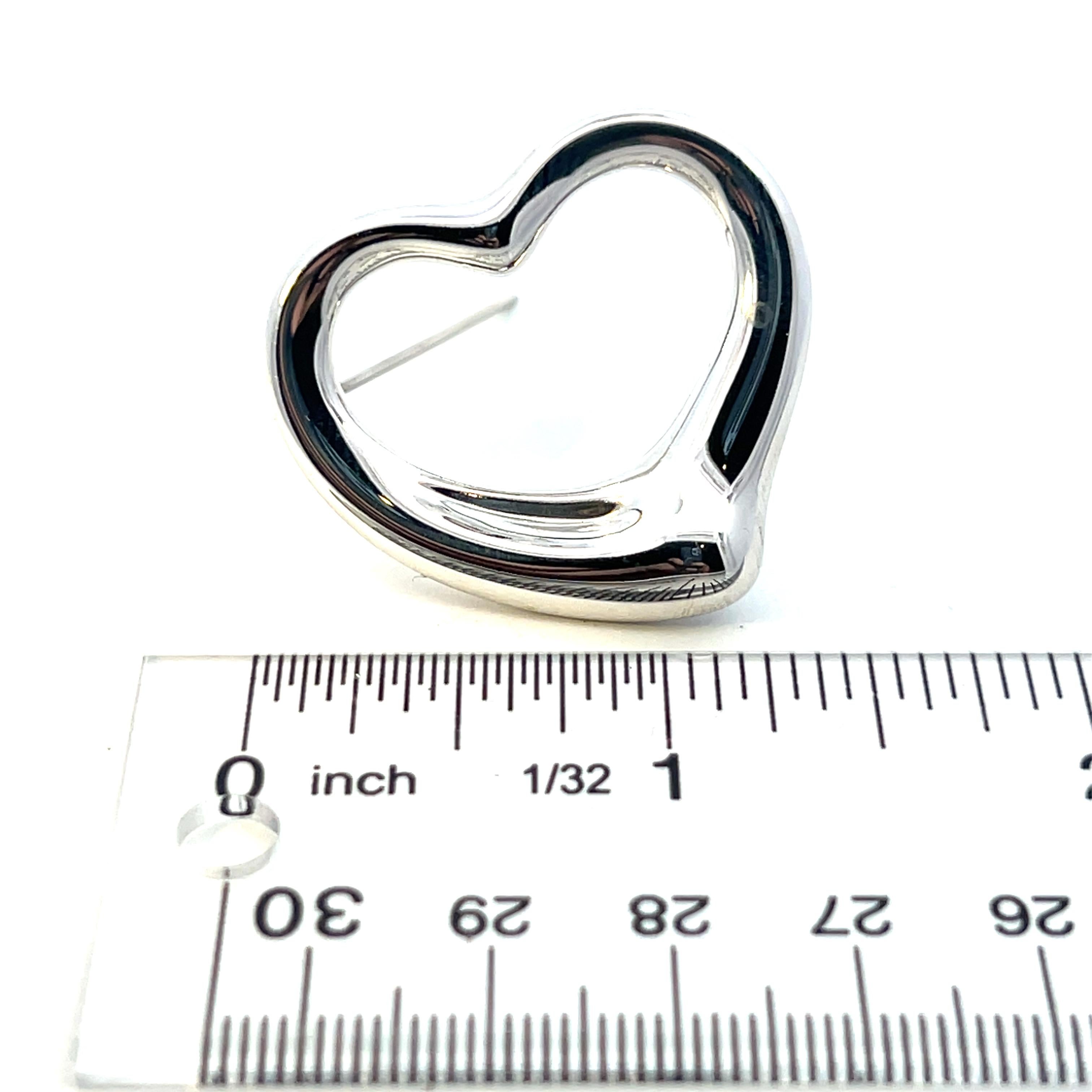 Tiffany & Co Estate Large Open Heart Brooch By Elsa Peretti Silver For Sale 1