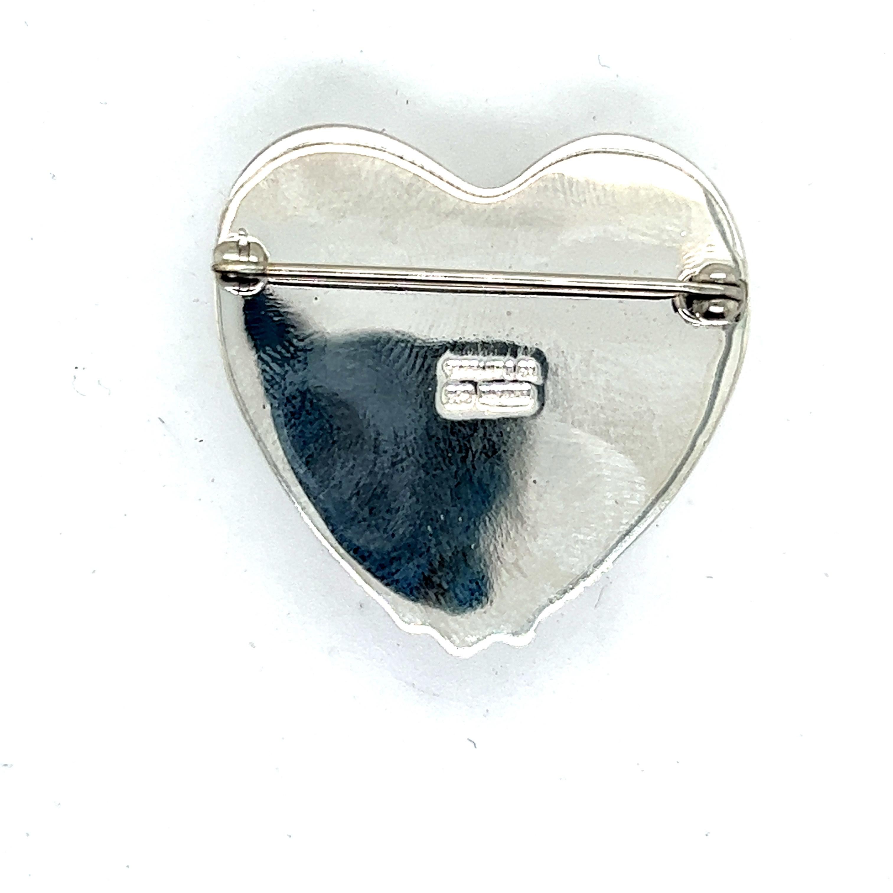 Tiffany & Co. Estate Large Puffed Heart Brooch Pin Silver For Sale 1