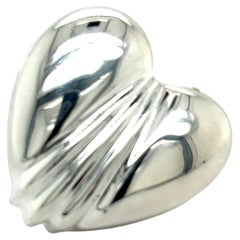 Retro Tiffany & Co. Estate Large Puffed Heart Brooch Pin Silver