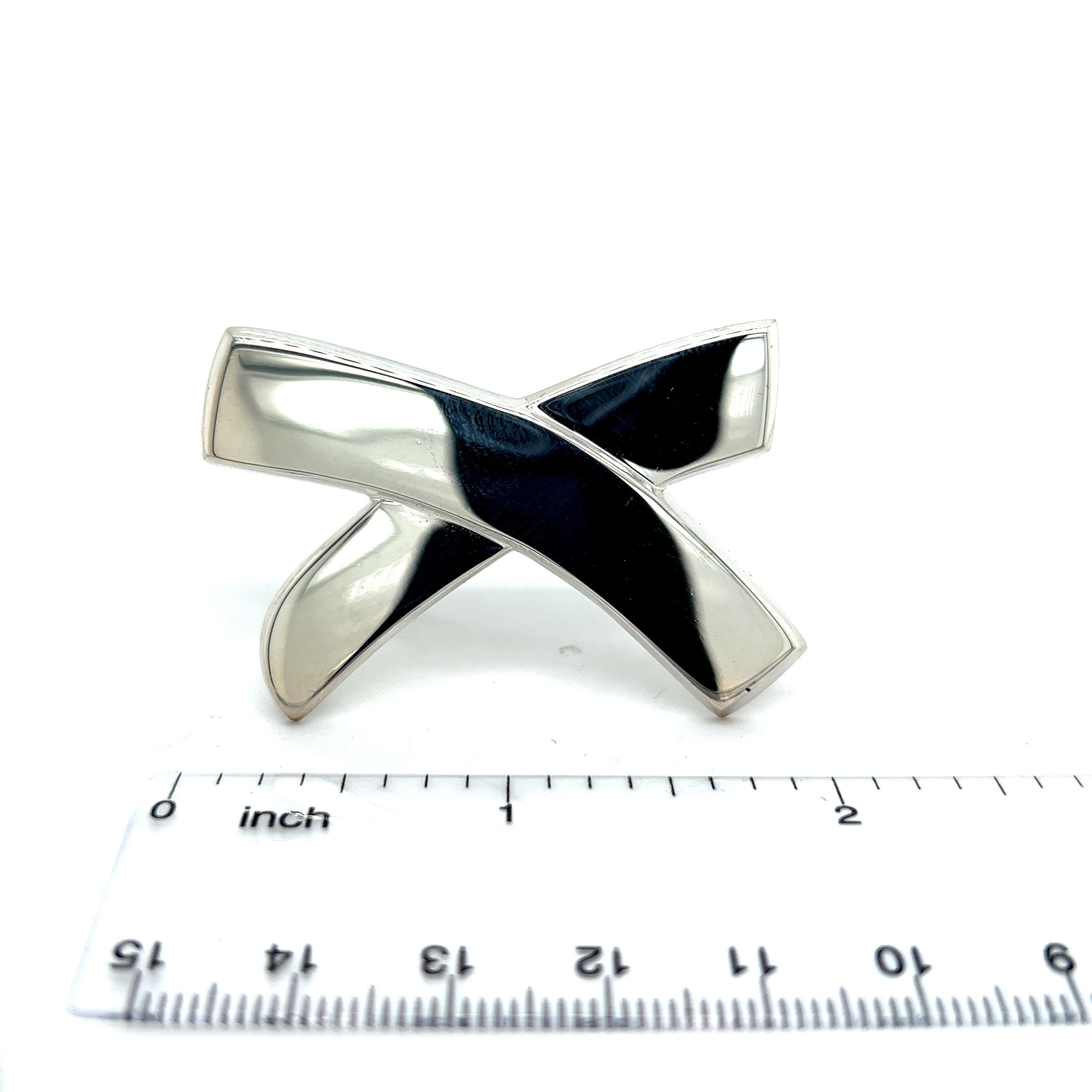 Tiffany & Co. Estate Large X Brooch Pin Silver by Paloma Picasso In Good Condition For Sale In Brooklyn, NY