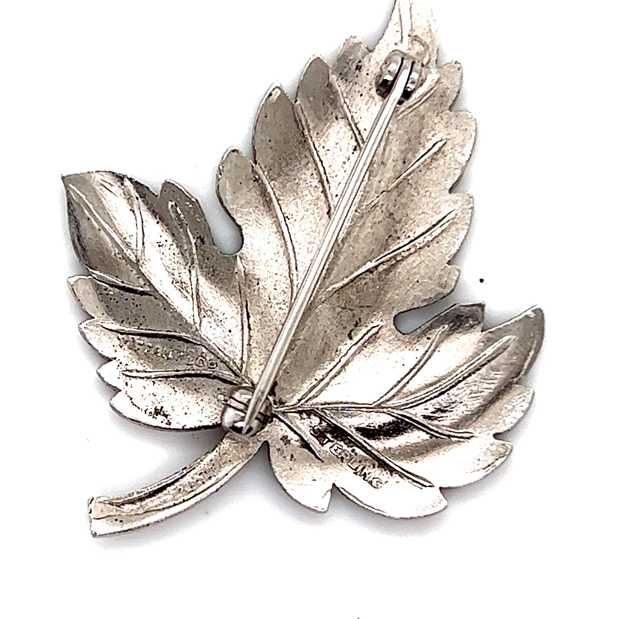Women's Tiffany & Co Estate Leaf Brooch Pin Sterling Silver 7 Grams For Sale