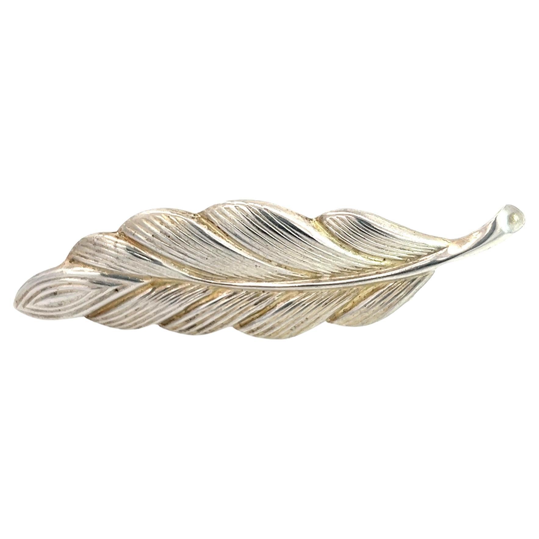 Tiffany & Co Estate Leaf Brooch Pin Sterling Silver For Sale